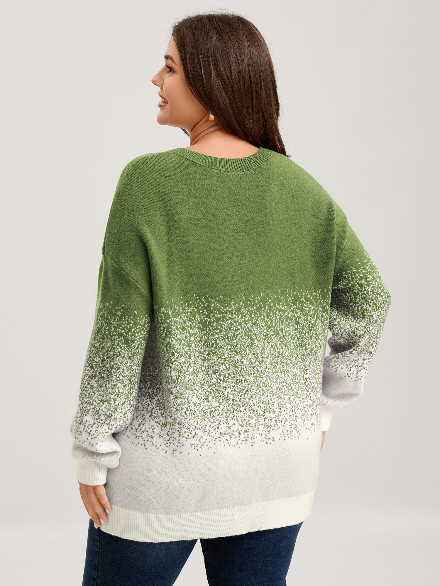 Jacquard Color Blend Ribbed Hem Pullover - Image 28