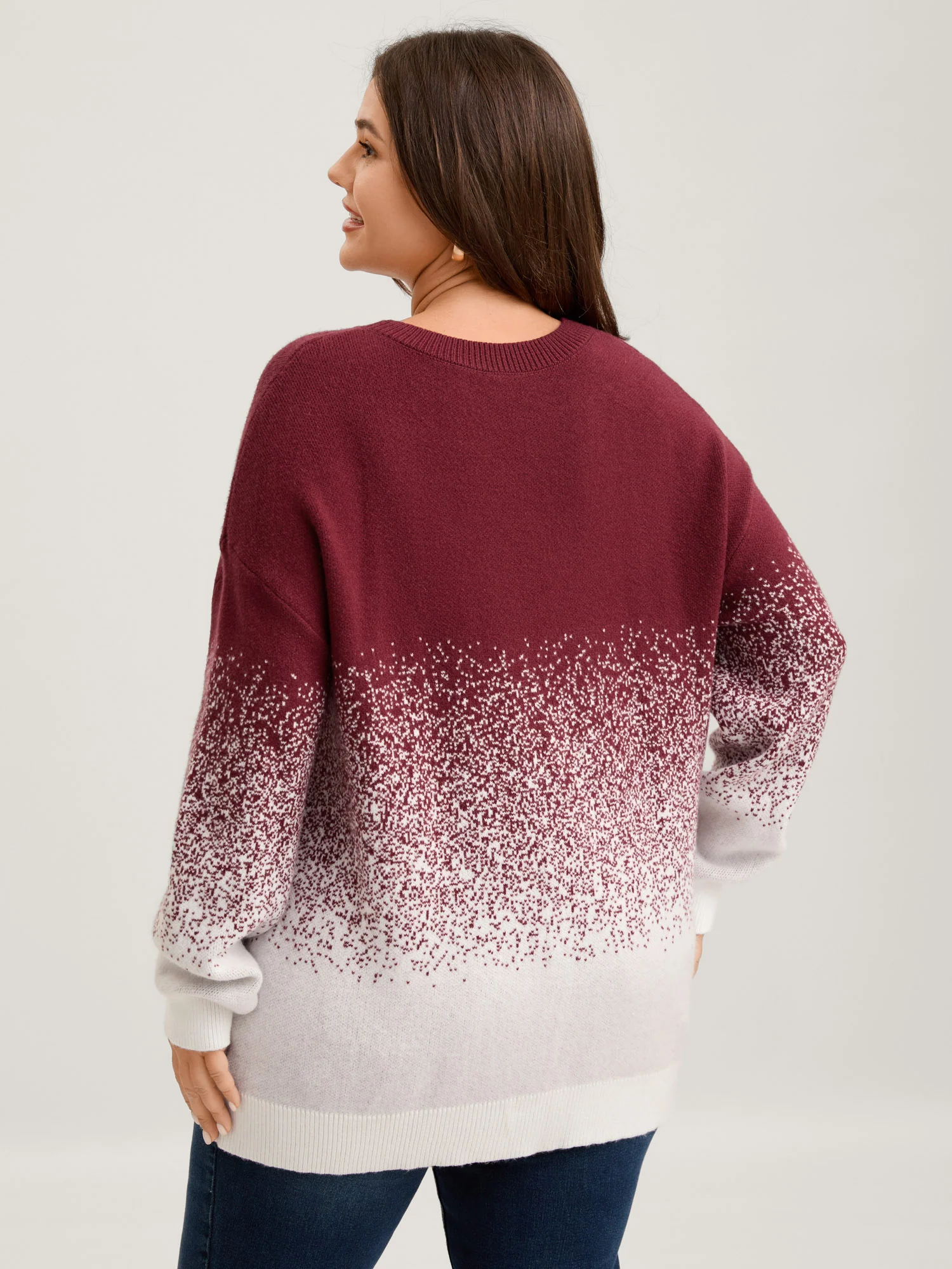 Jacquard Color Blend Ribbed Hem Pullover - Image 5