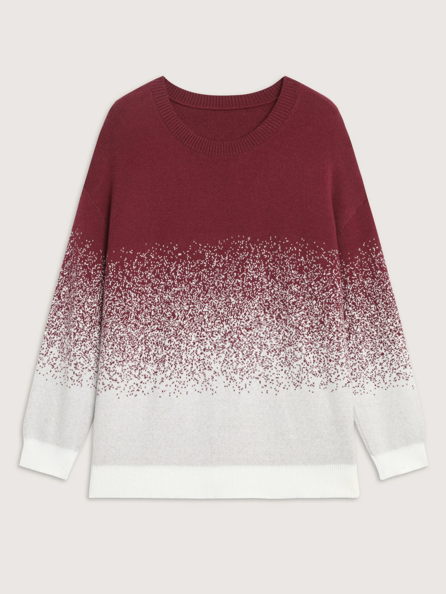 Jacquard Color Blend Ribbed Hem Pullover - Image 7