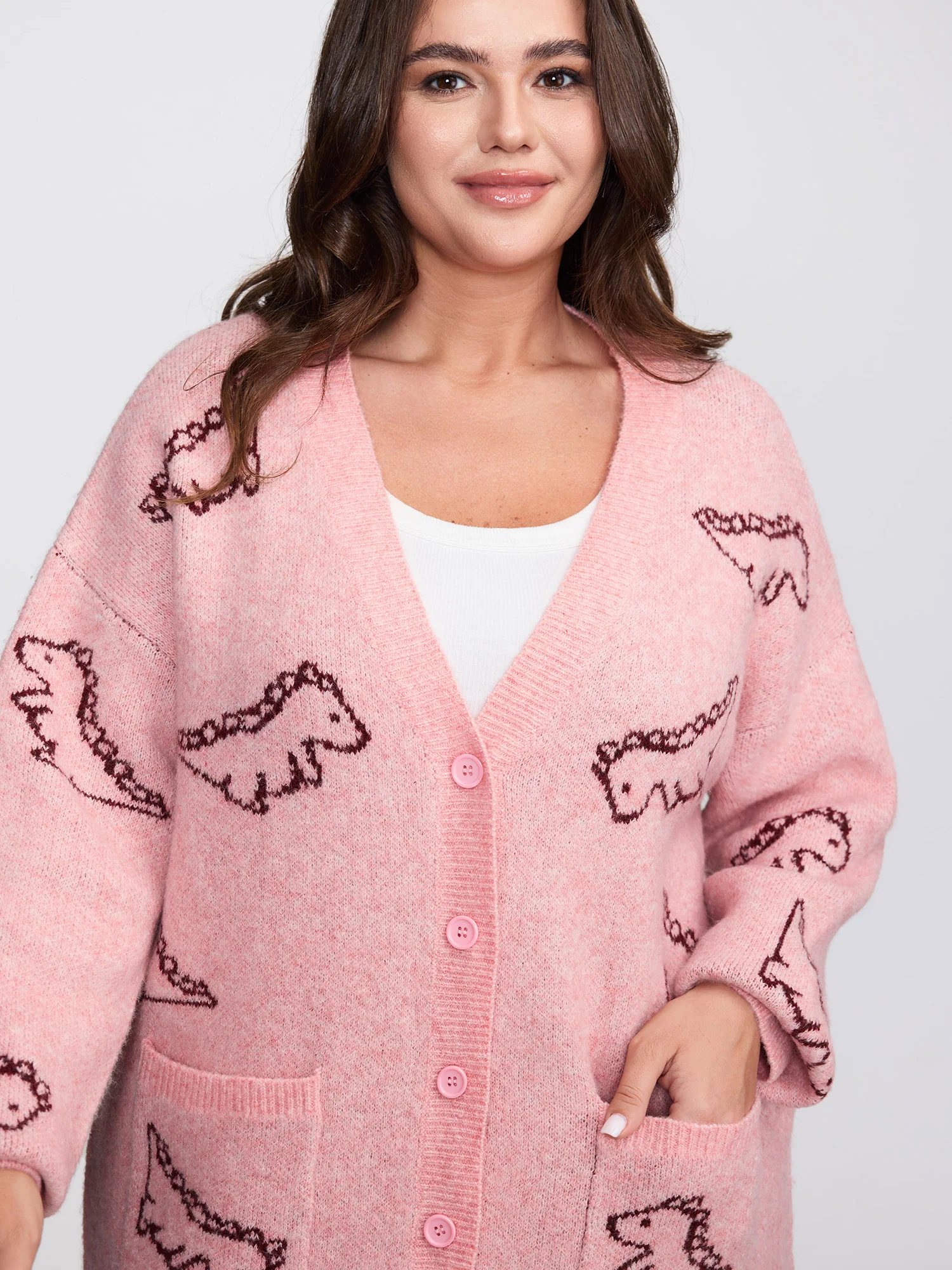 Jacquard Dinosaur Print Knit Cardigan - Image 6