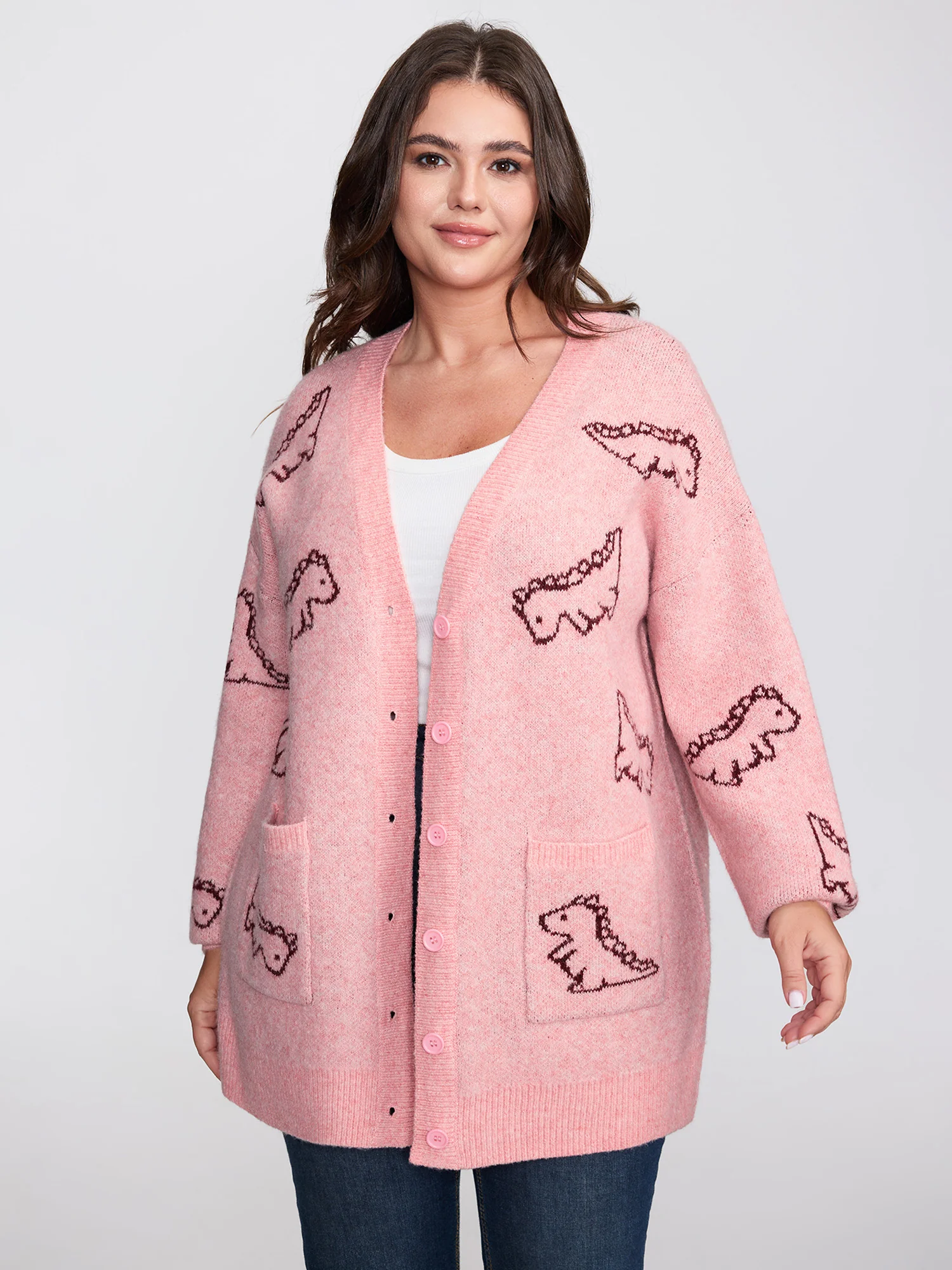 Jacquard Dinosaur Print Knit Cardigan - Image 8