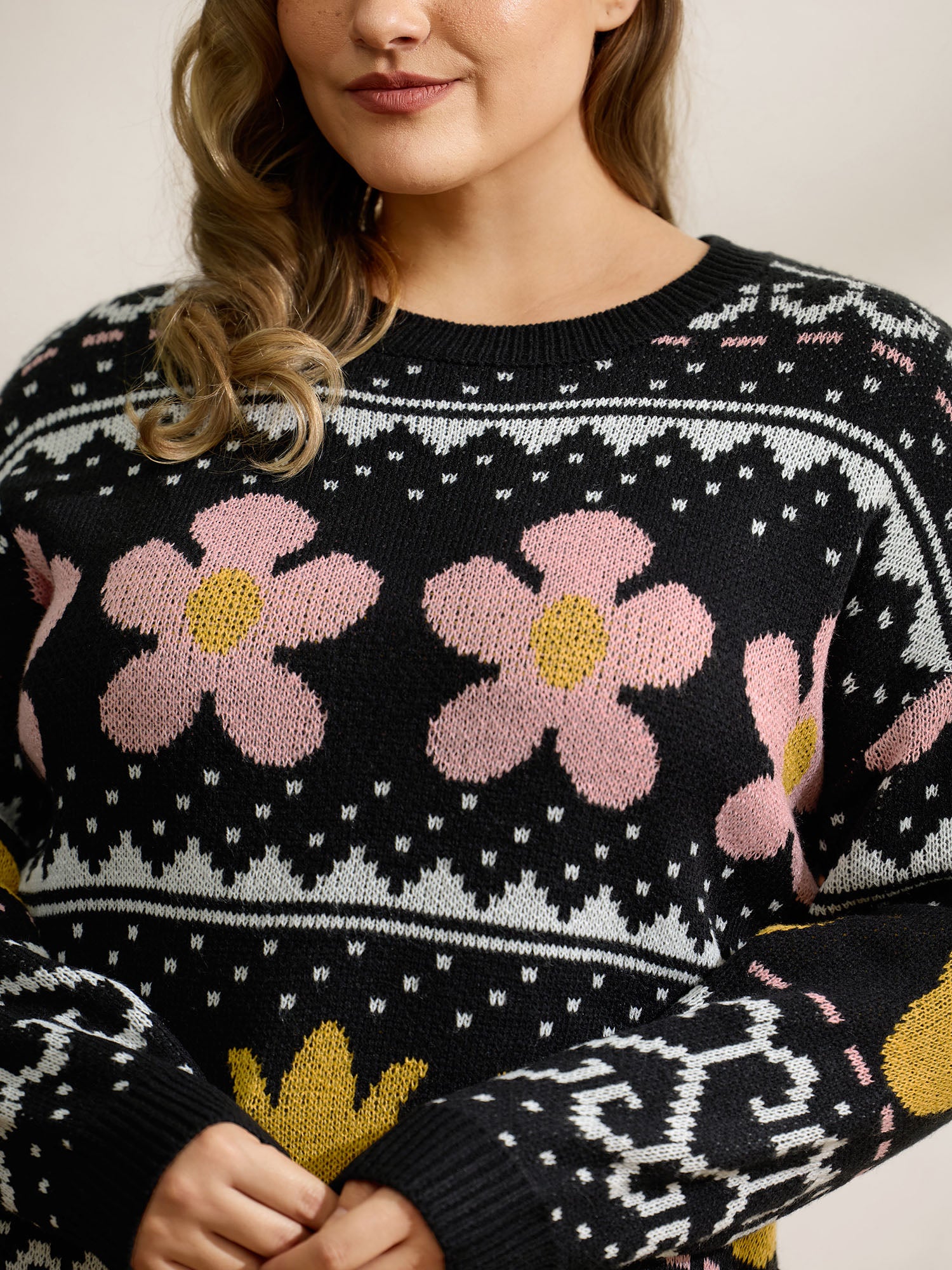 Jacquard Floral Garden Pattern Pullover - Image 2