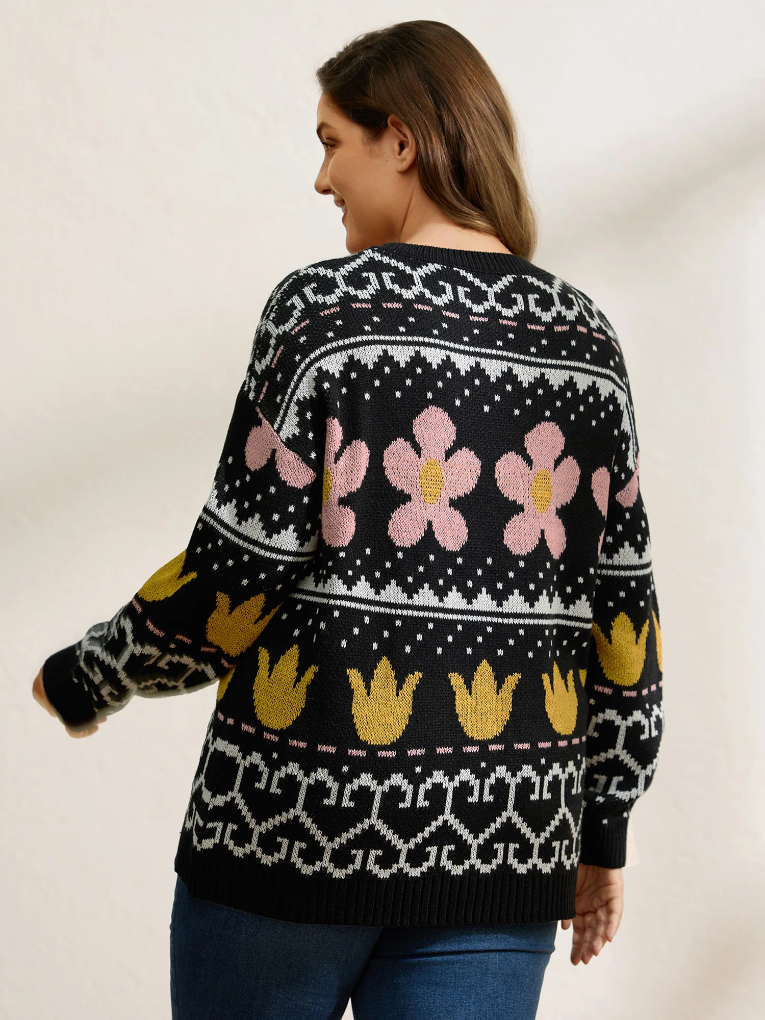Jacquard Floral Garden Pattern Pullover - Image 4