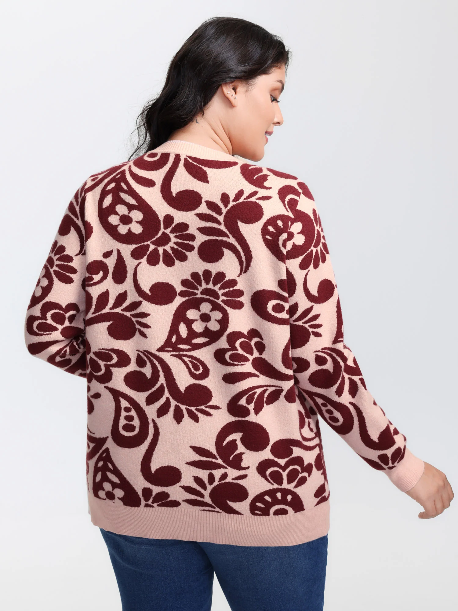 Jacquard Floral Print Button Knit Cardigan - Image 5
