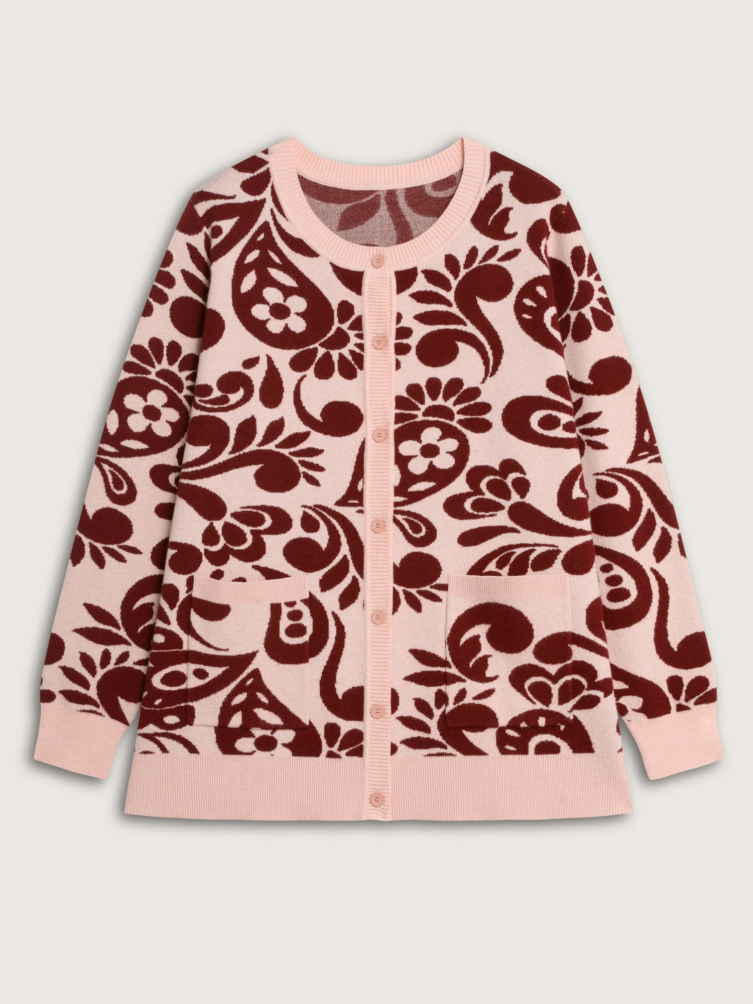 Jacquard Floral Print Button Knit Cardigan - Image 9