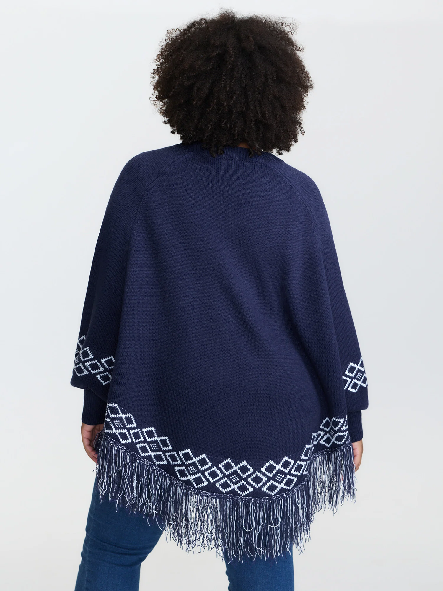 Jacquard Geometric Pattern Fringe Pullover - Image 4