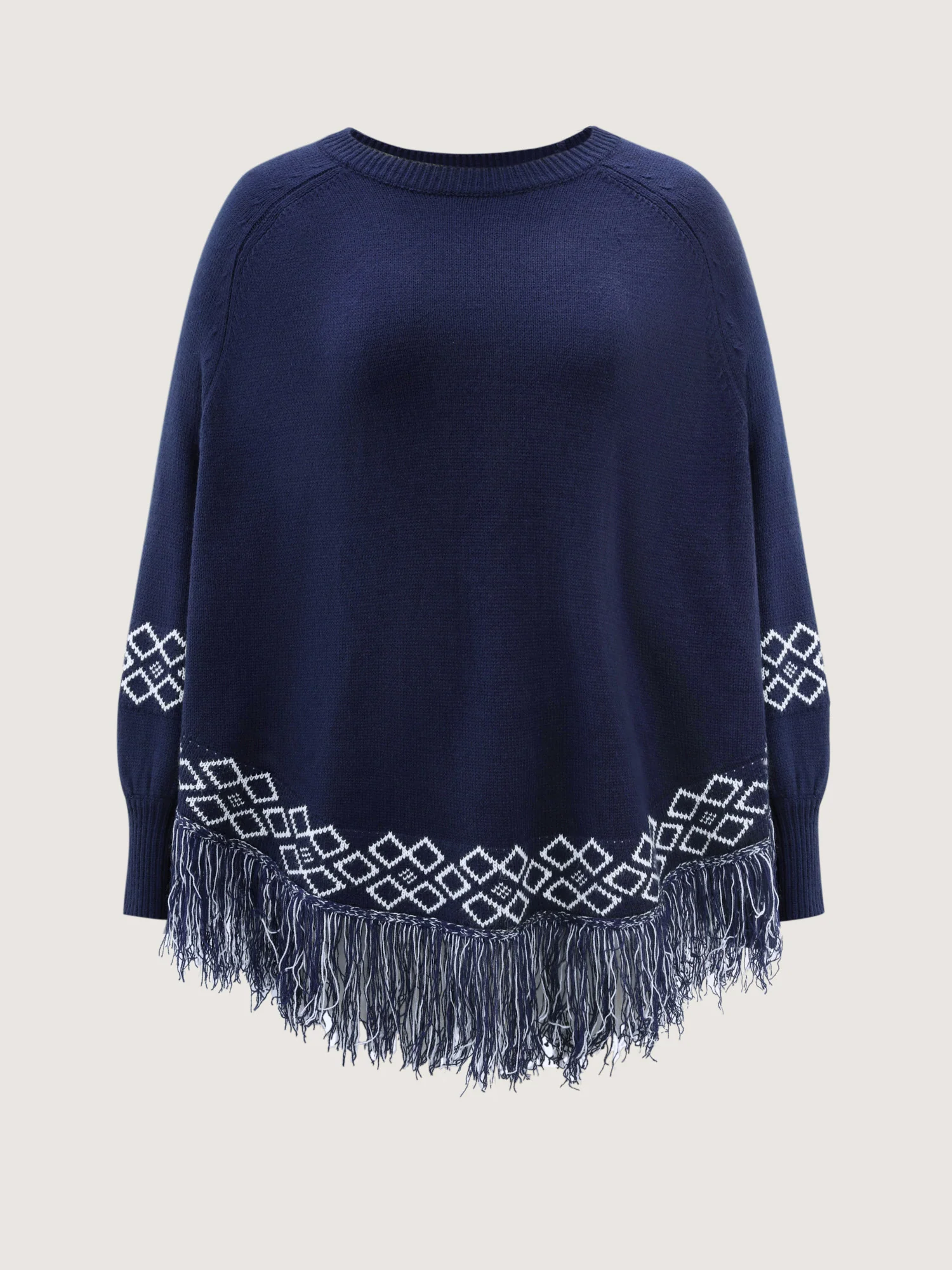 Jacquard Geometric Pattern Fringe Pullover - Image 7
