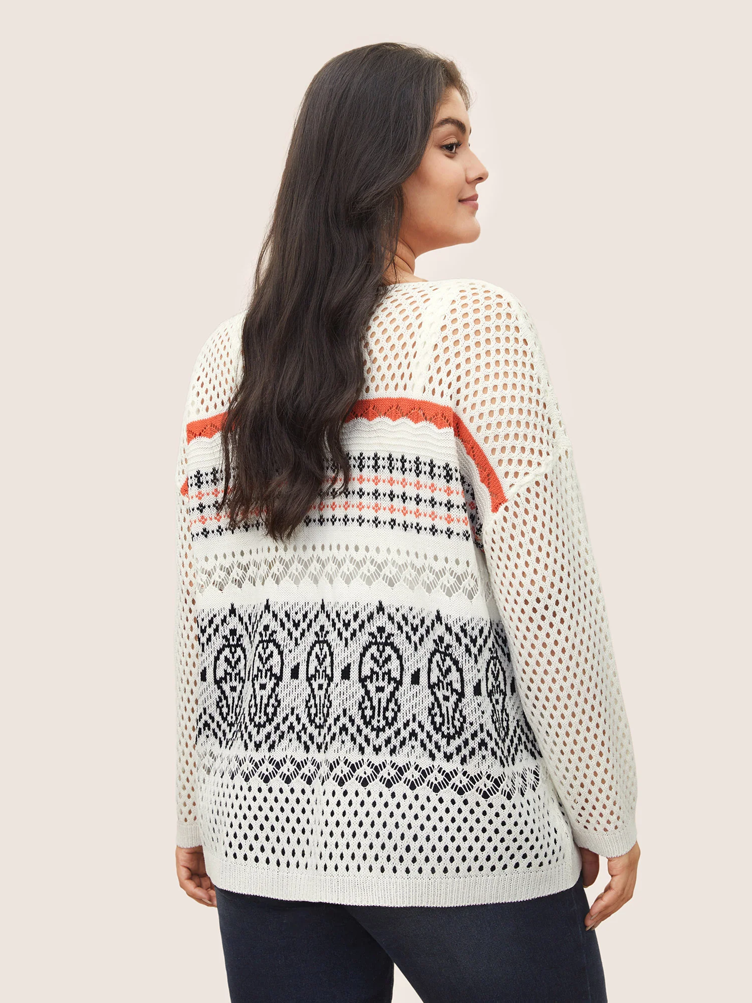 Jacquard Hollow Out Drop Shoulder Pullover - Image 2