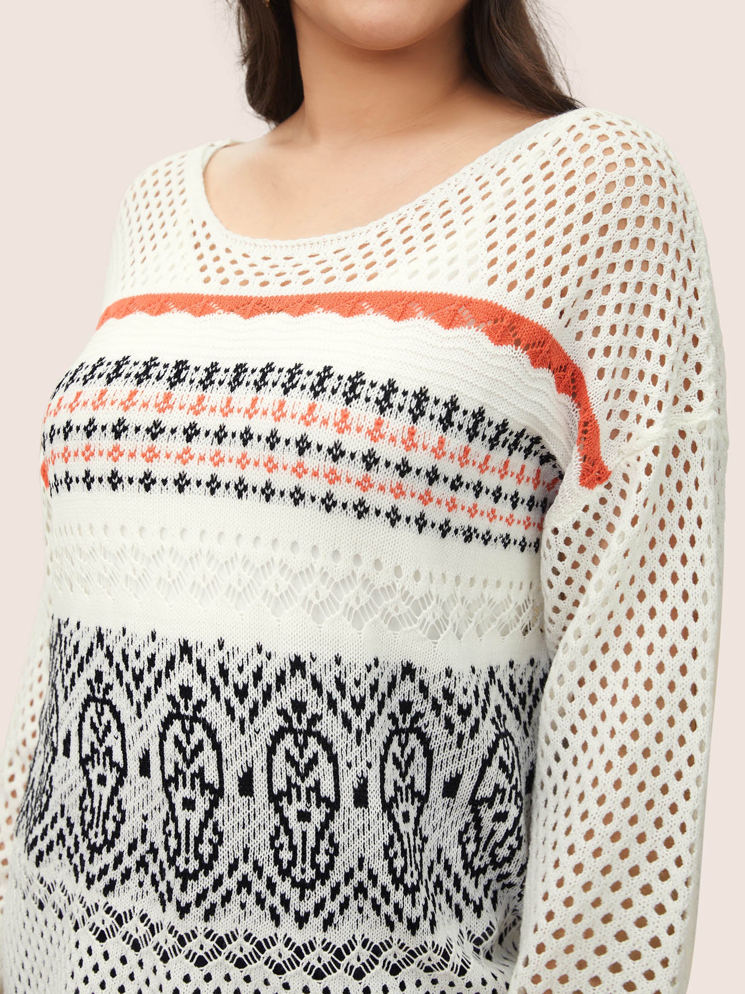 Jacquard Hollow Out Drop Shoulder Pullover - Image 4