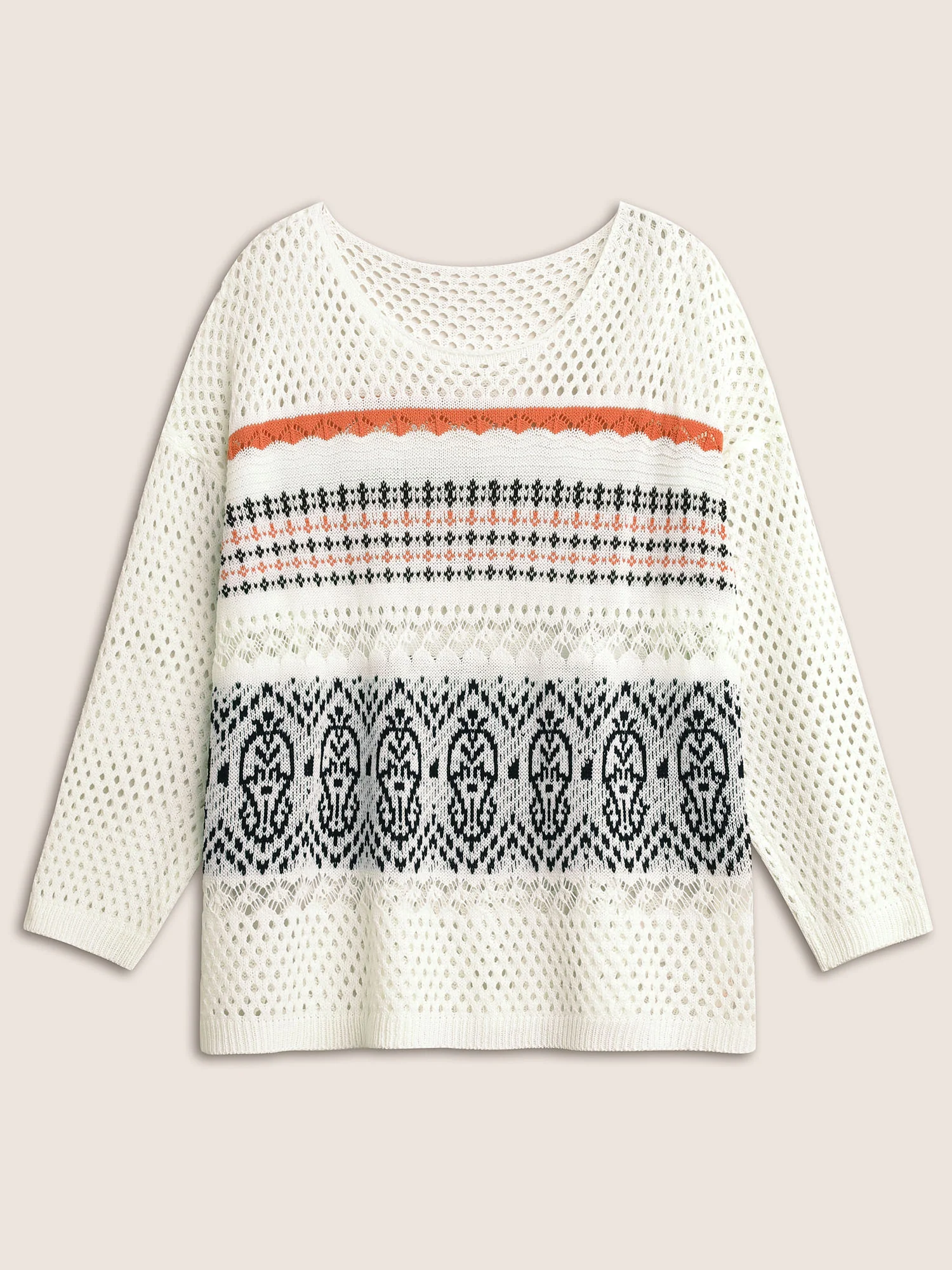 Jacquard Hollow Out Drop Shoulder Pullover - Image 6