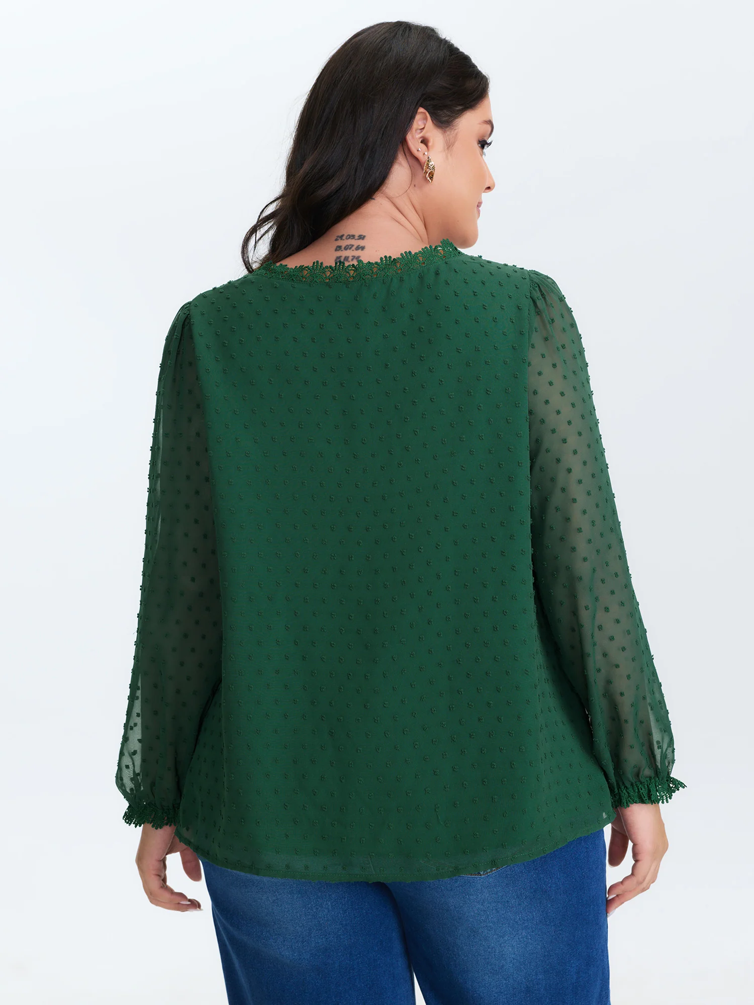 Jacquard Lace Trim V-Neck Blouse - Image 5