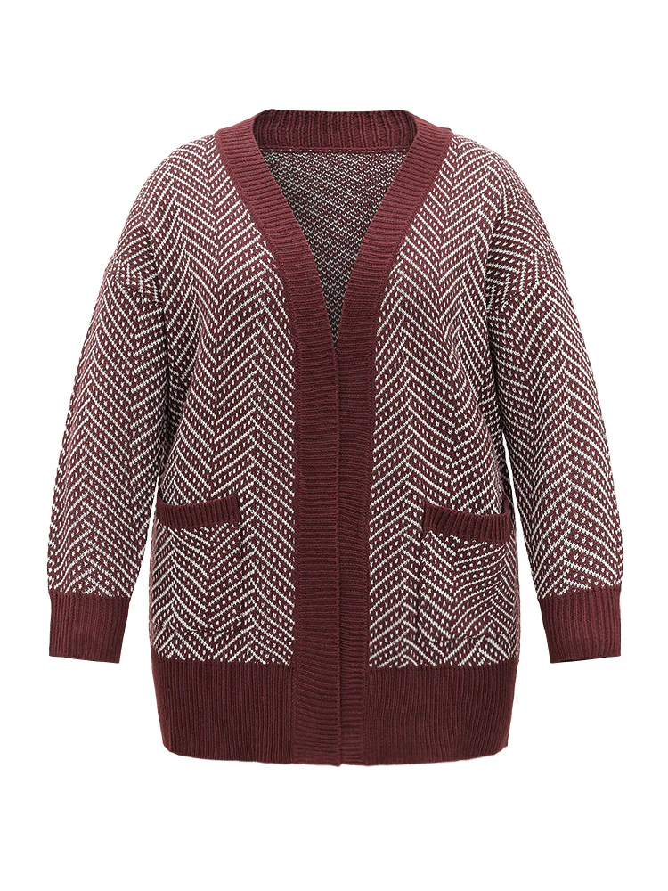 Jacquard Open Front Pocket Loose Cardigan - Image 5