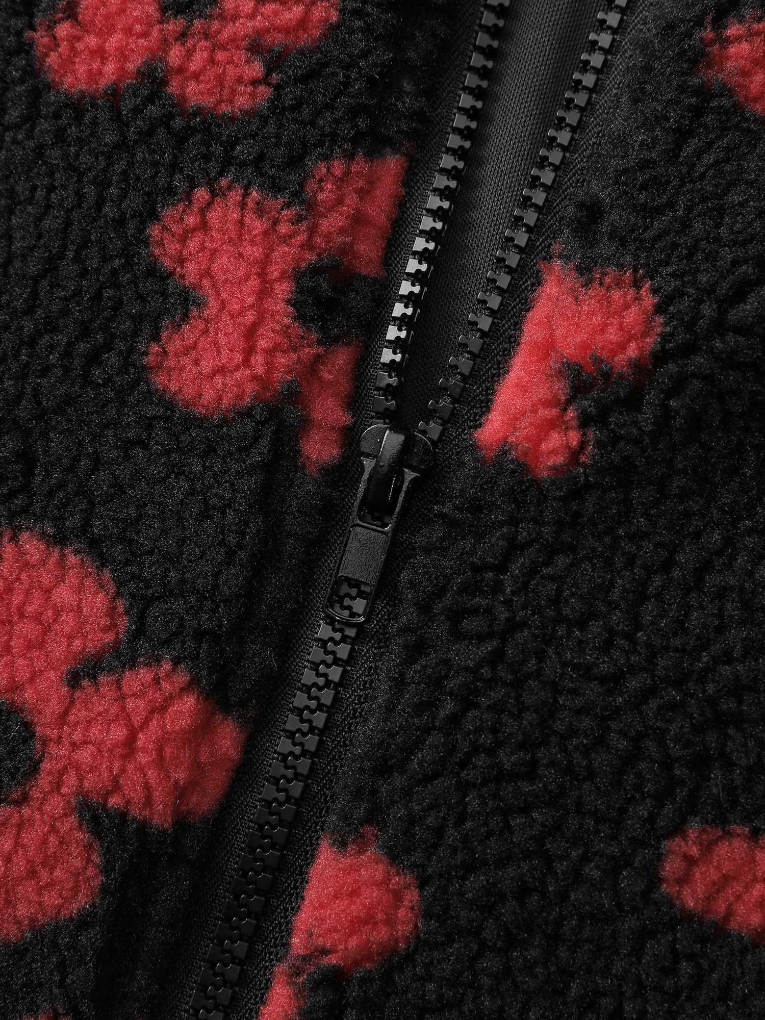 Jacquard Plush Floral Zipper Jacket - Image 5