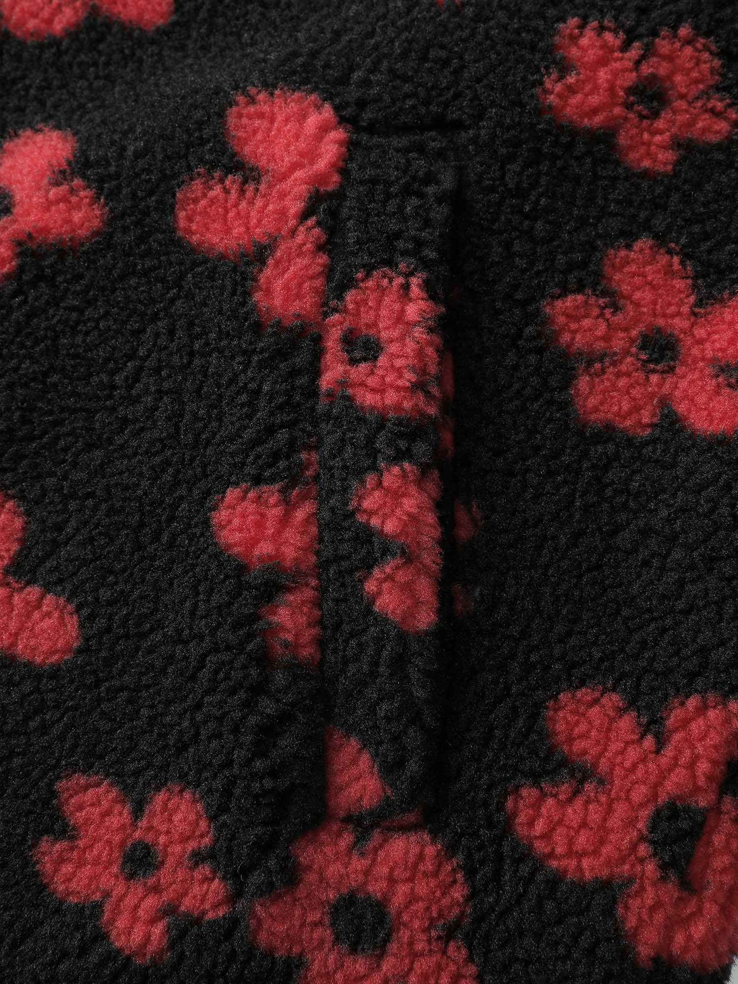 Jacquard Plush Floral Zipper Jacket - Image 7