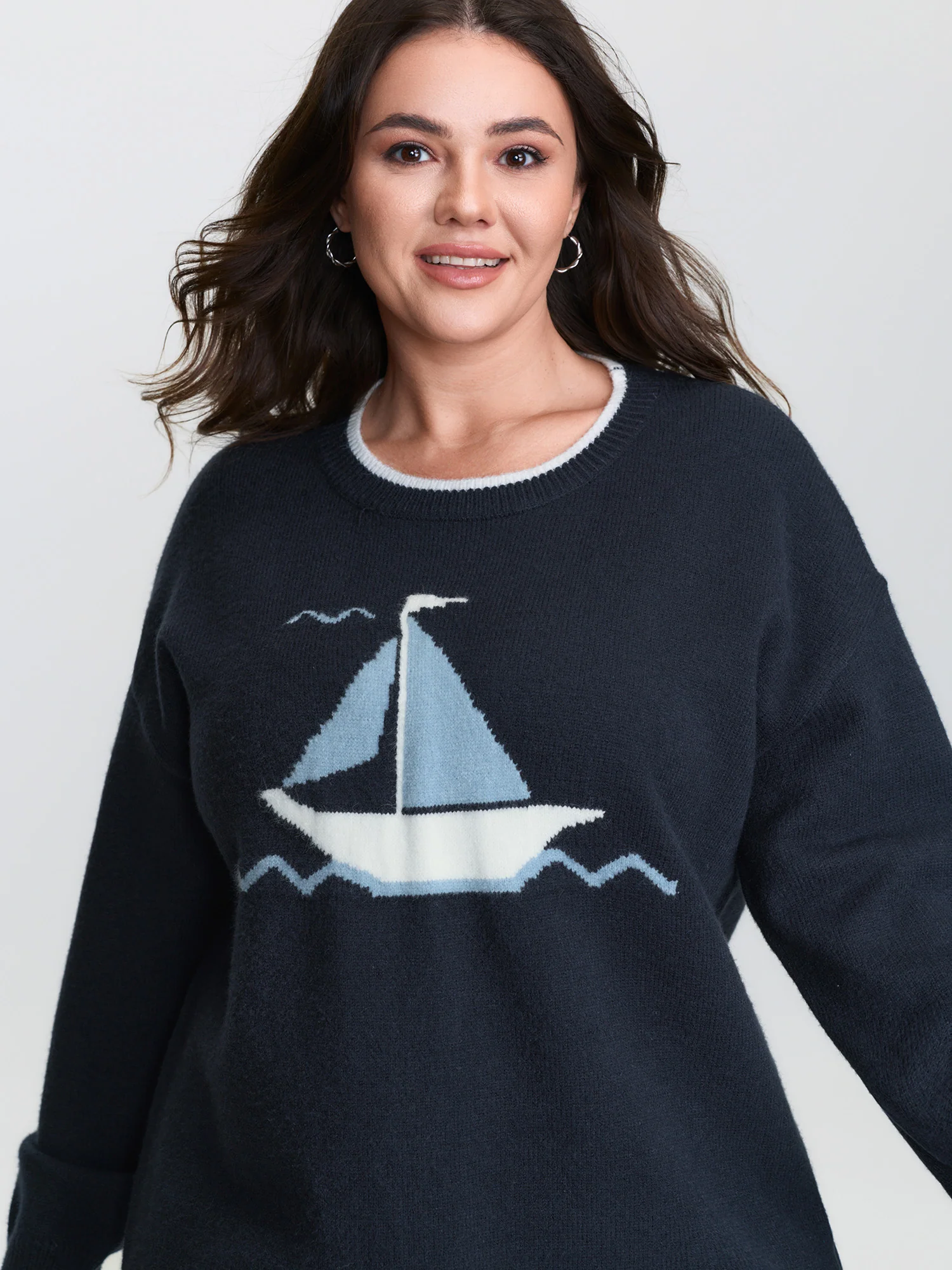 Jacquard Sail Pattern Color Contrast Pullover - Image 2