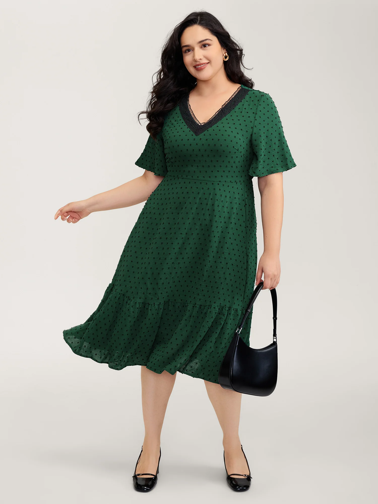Jacquard Stretchy Waist Tiered Midi Dress - Image 3