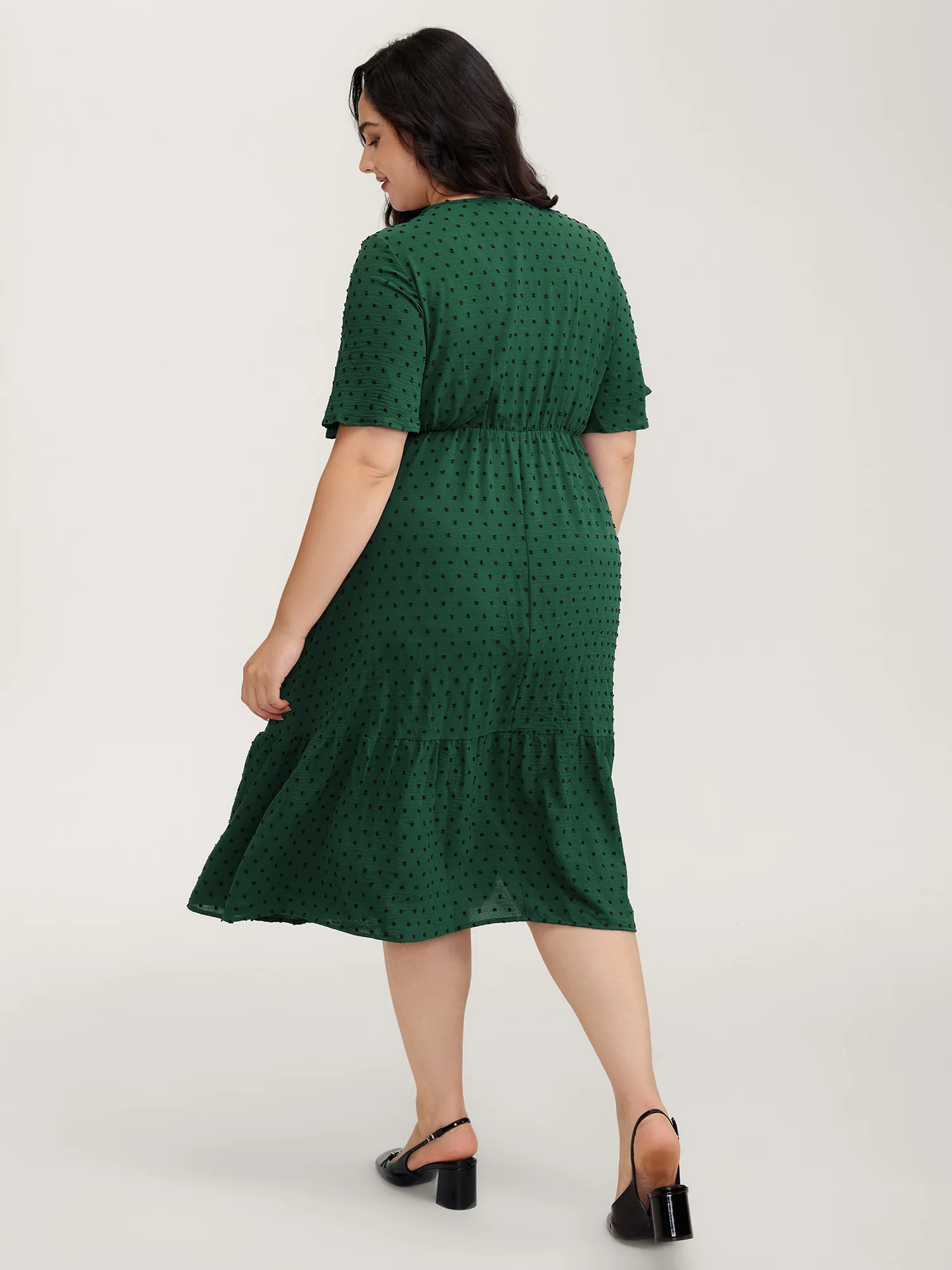 Jacquard Stretchy Waist Tiered Midi Dress - Image 4