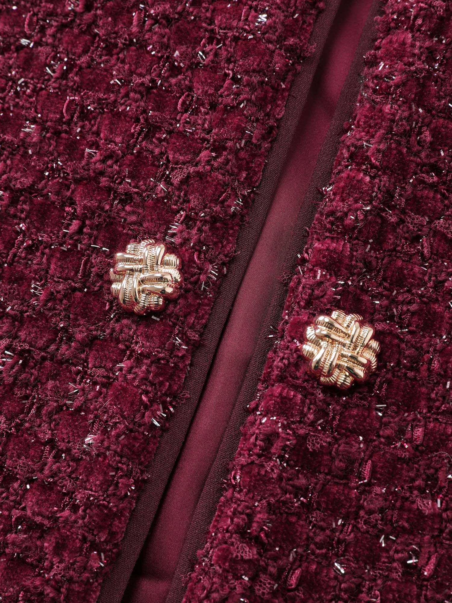 Jacquard Textured Gold Button Blazer - Image 5