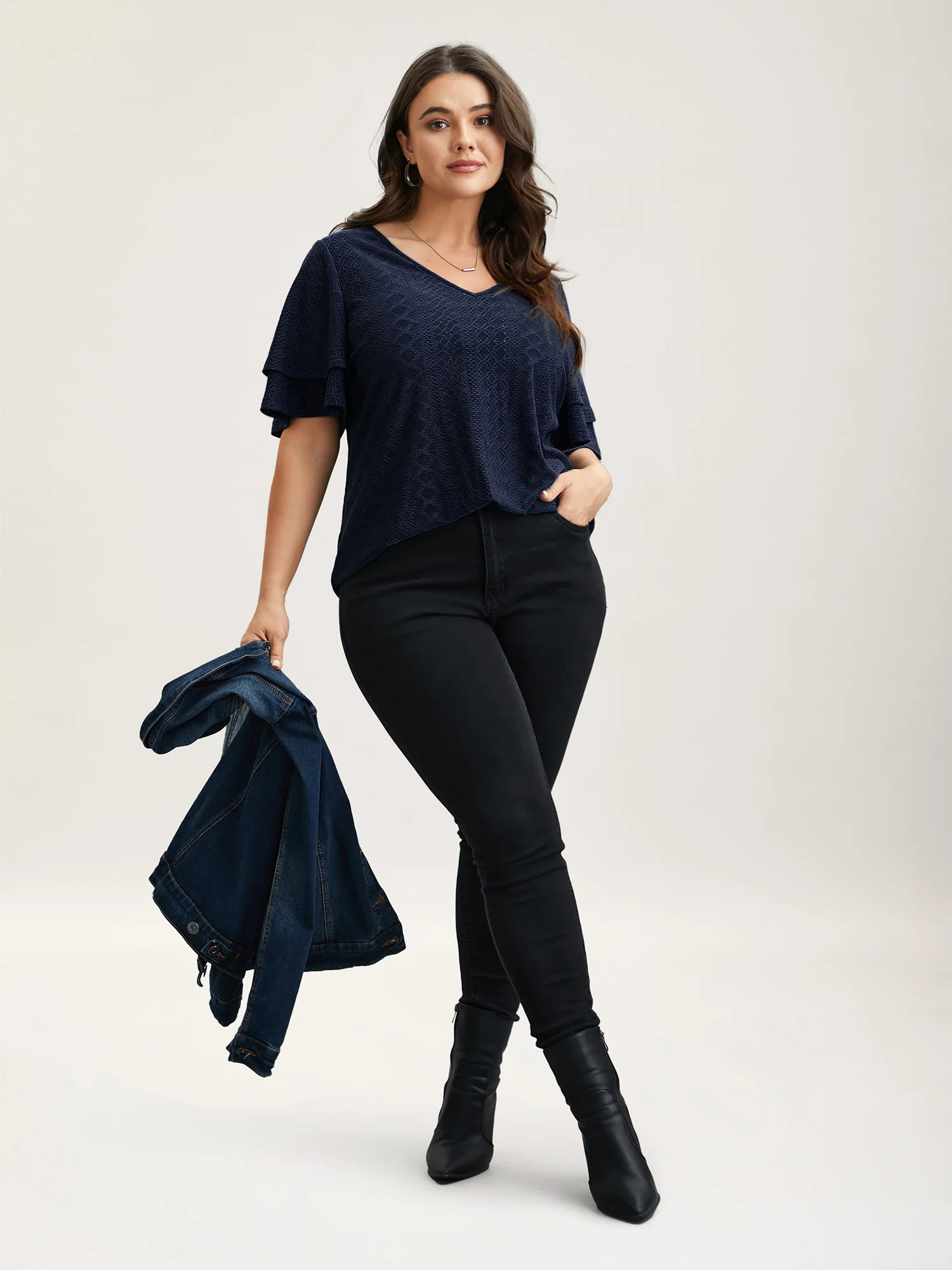 Jacquard Textured Lotus Leaf Sleeve Top - Image 10