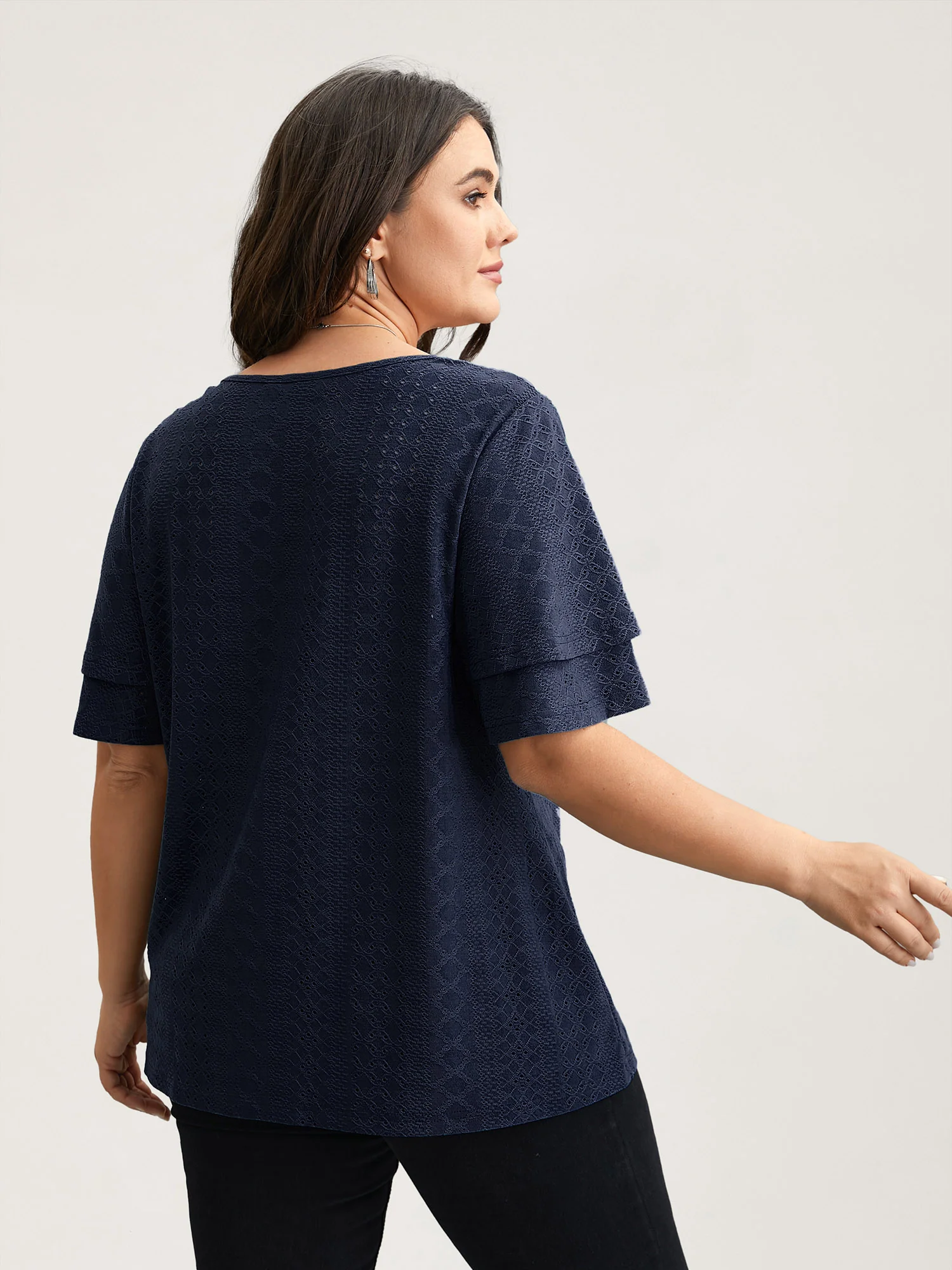 Jacquard Textured Lotus Leaf Sleeve Top - Image 12