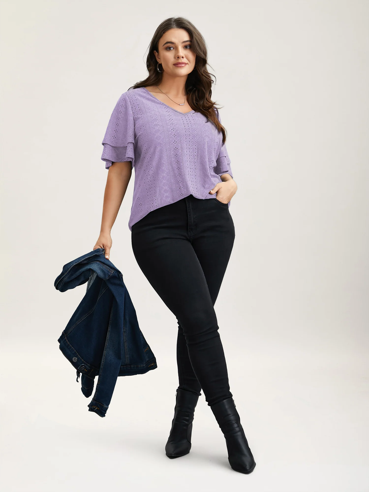 Jacquard Textured Lotus Leaf Sleeve Top - Image 14