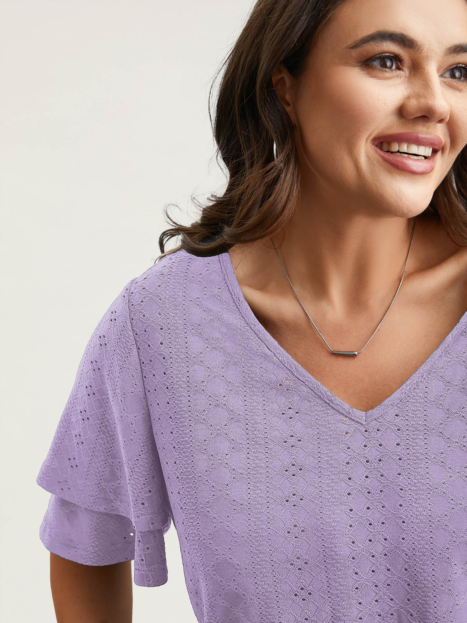 Jacquard Textured Lotus Leaf Sleeve Top - Image 15