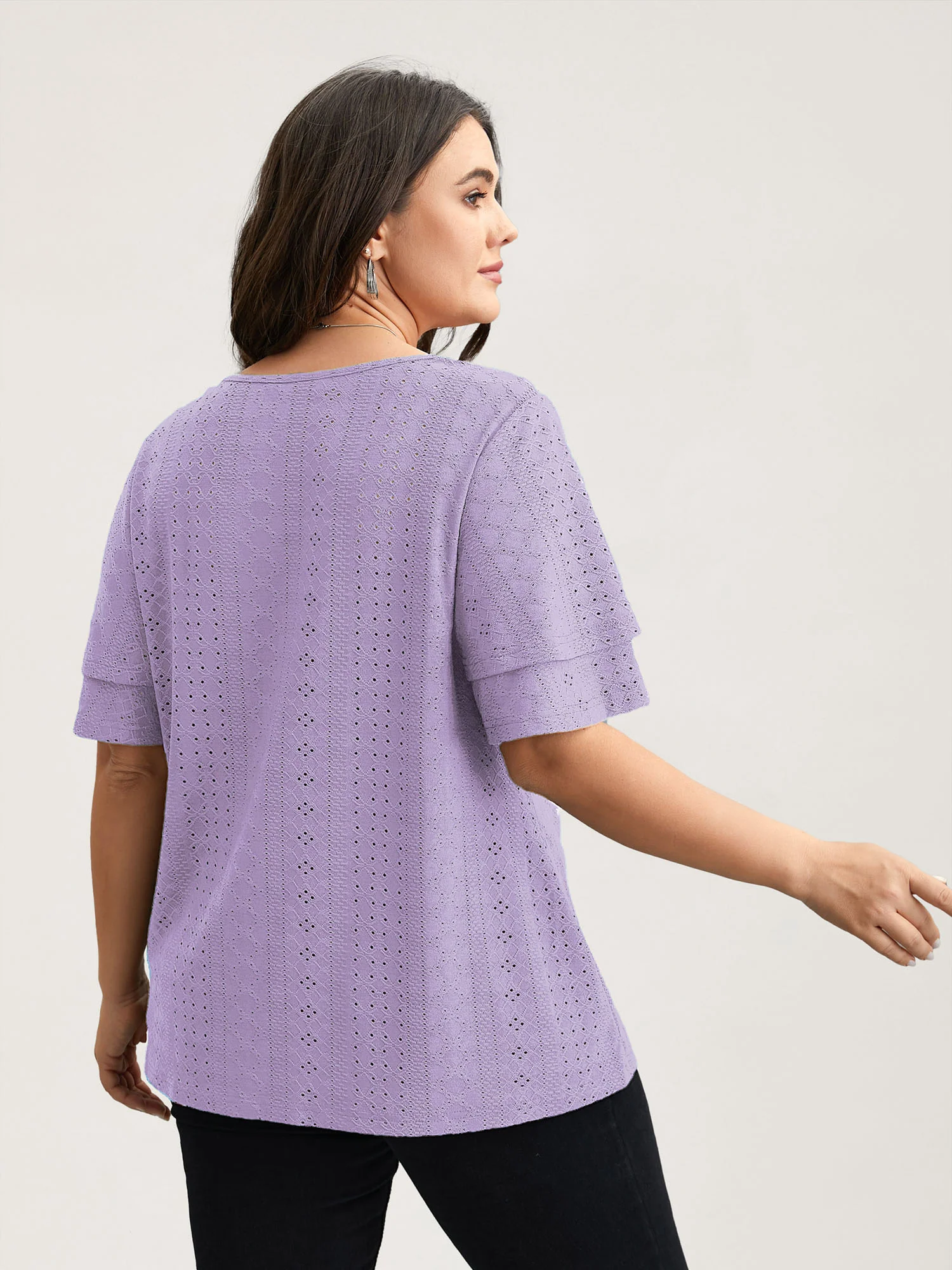 Jacquard Textured Lotus Leaf Sleeve Top - Image 16