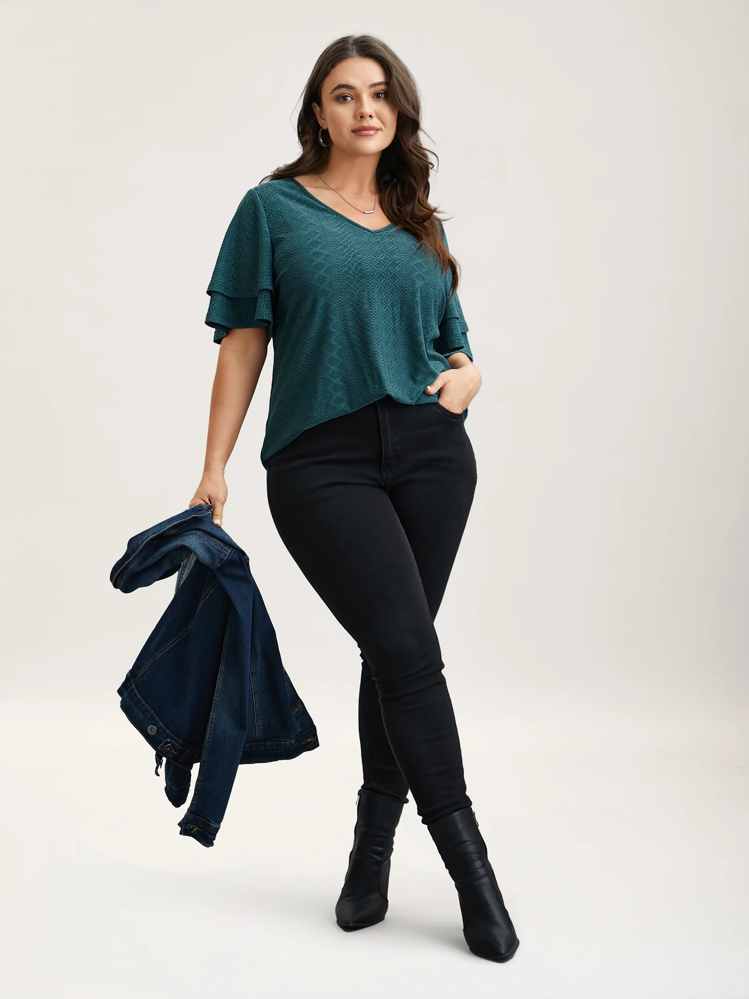 Jacquard Textured Lotus Leaf Sleeve Top - Image 18