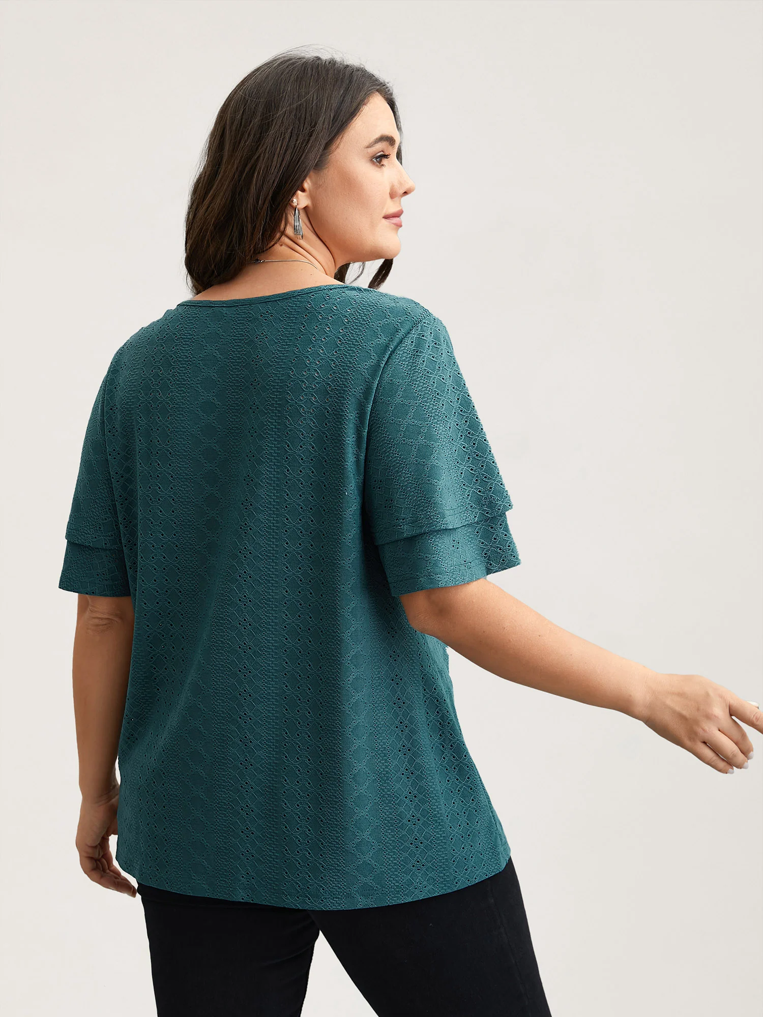 Jacquard Textured Lotus Leaf Sleeve Top - Image 20