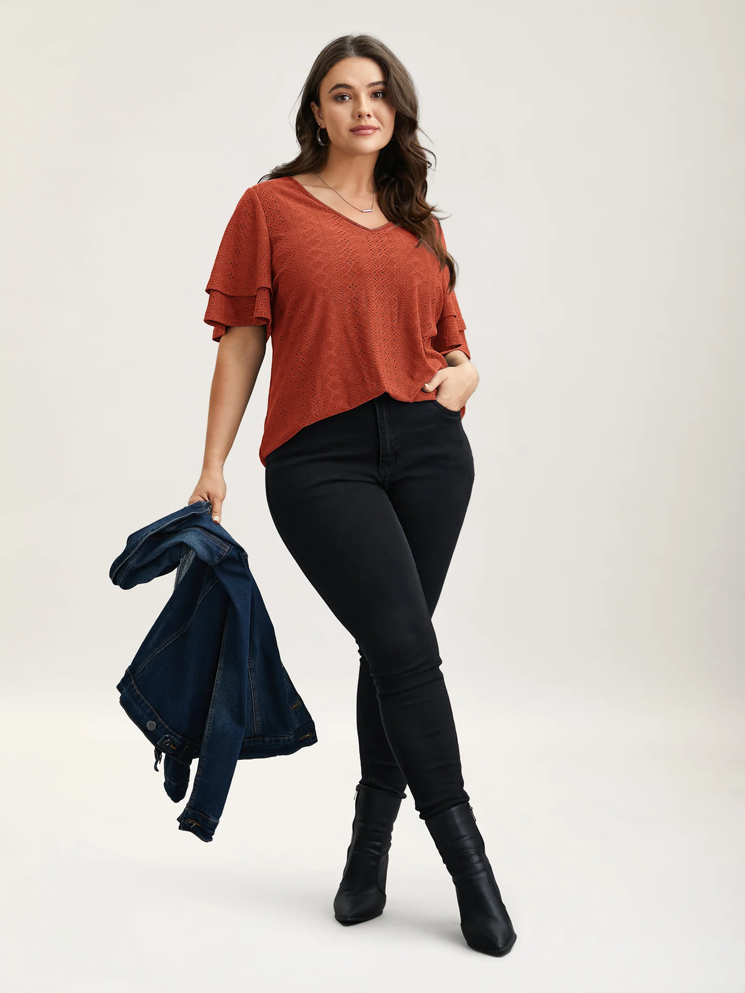 Jacquard Textured Lotus Leaf Sleeve Top - Image 25