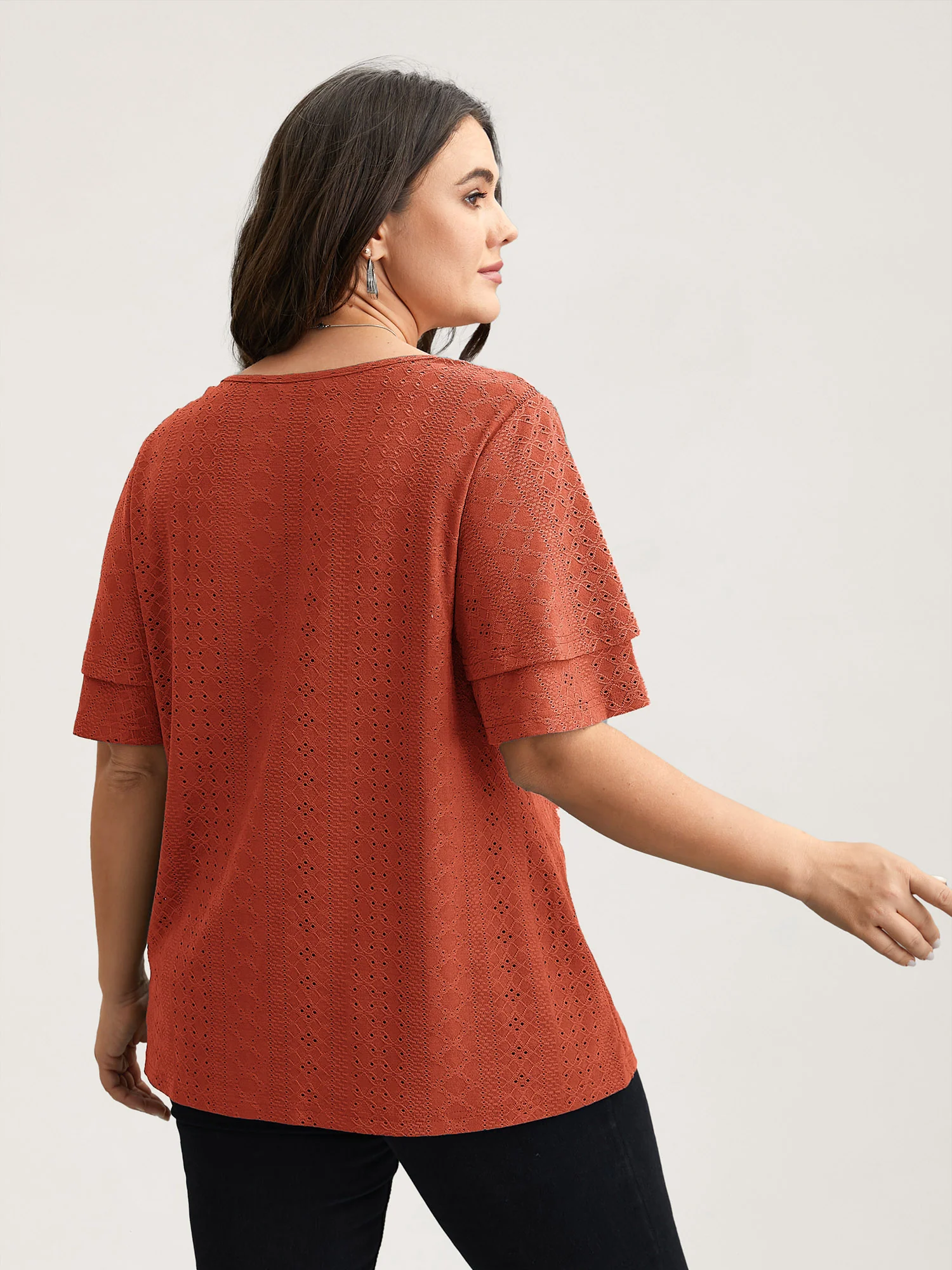 Jacquard Textured Lotus Leaf Sleeve Top - Image 27