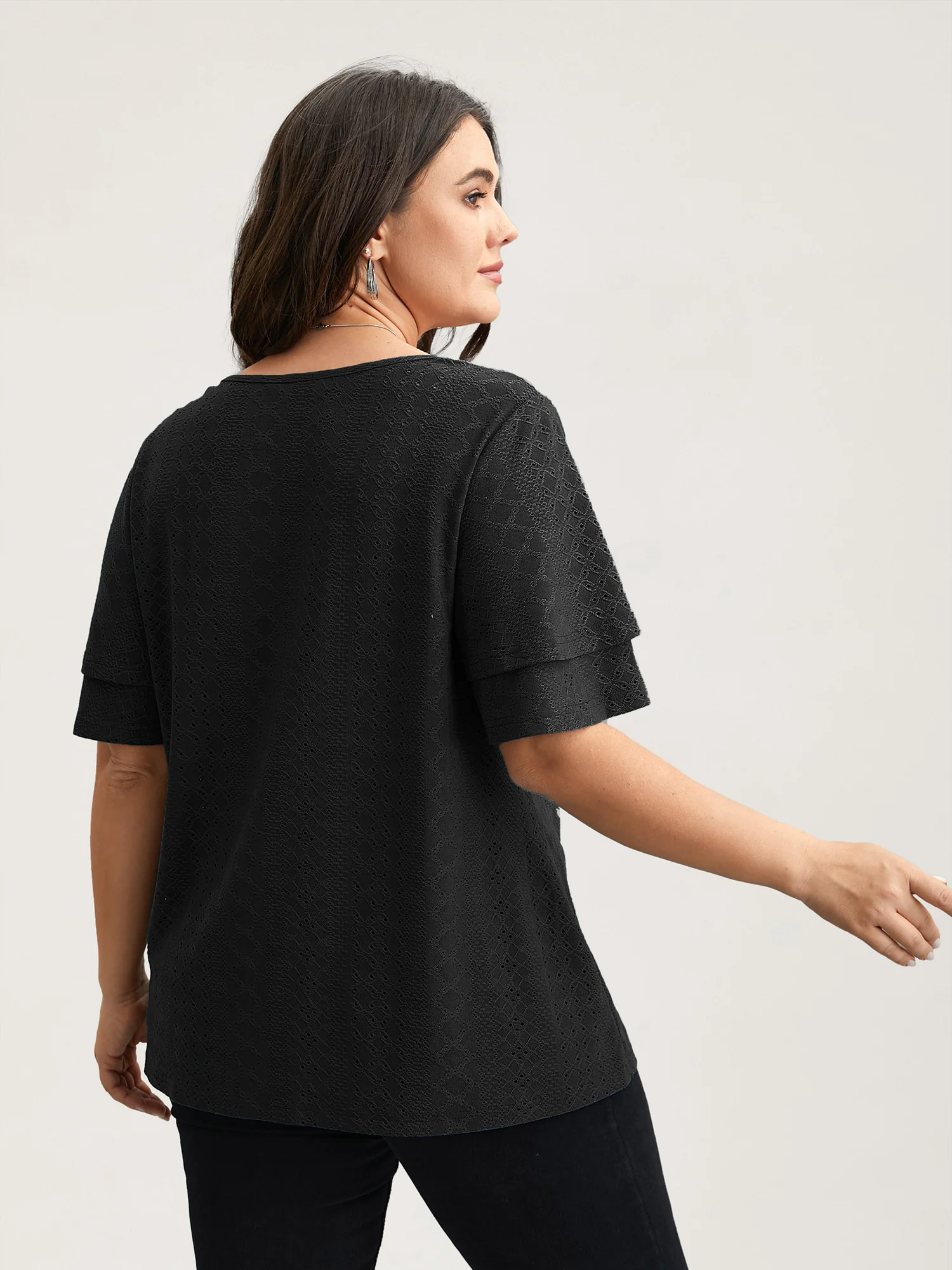 Jacquard Textured Lotus Leaf Sleeve Top - Image 4