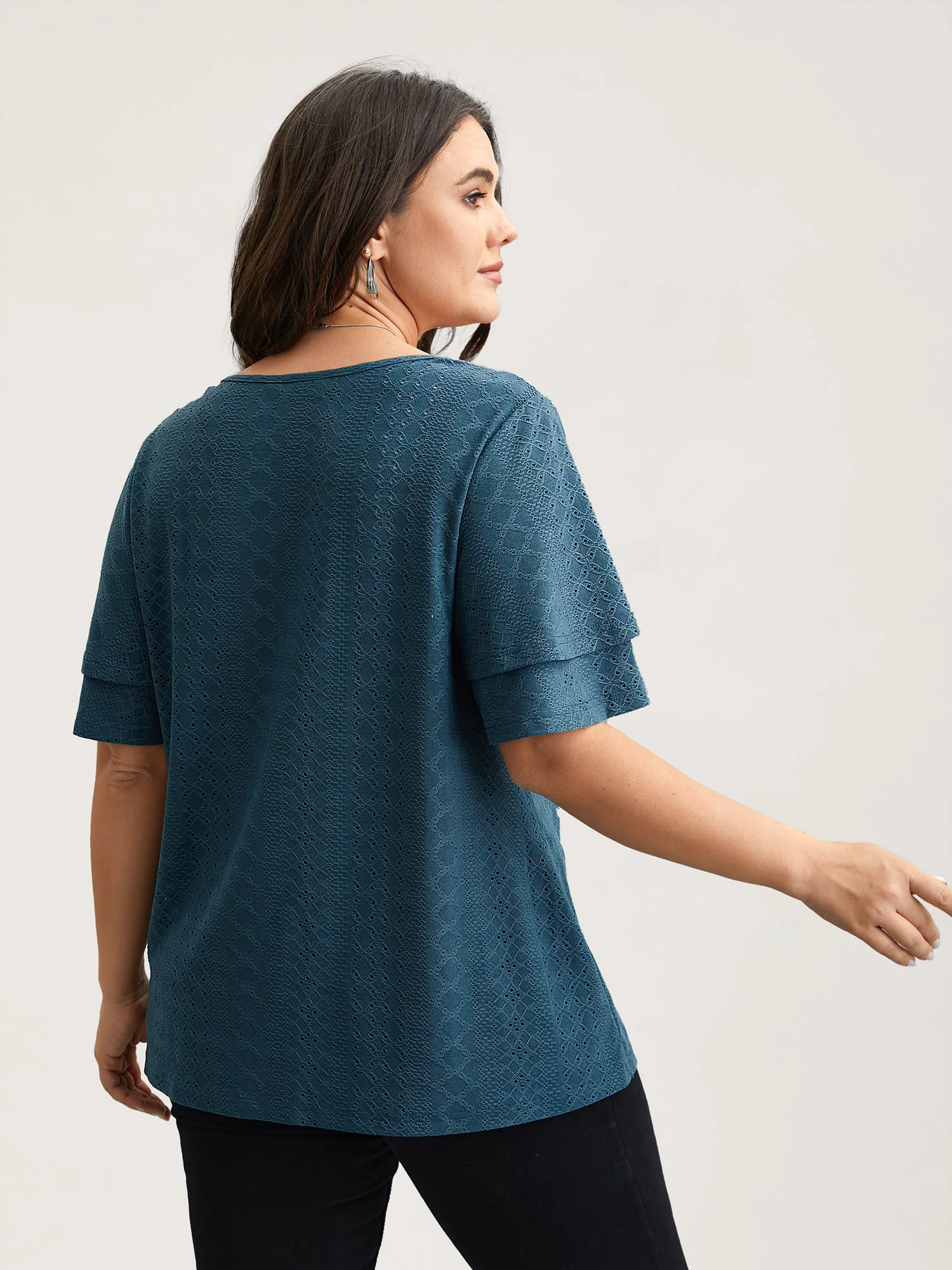 Jacquard Textured Lotus Leaf Sleeve Top - Image 8