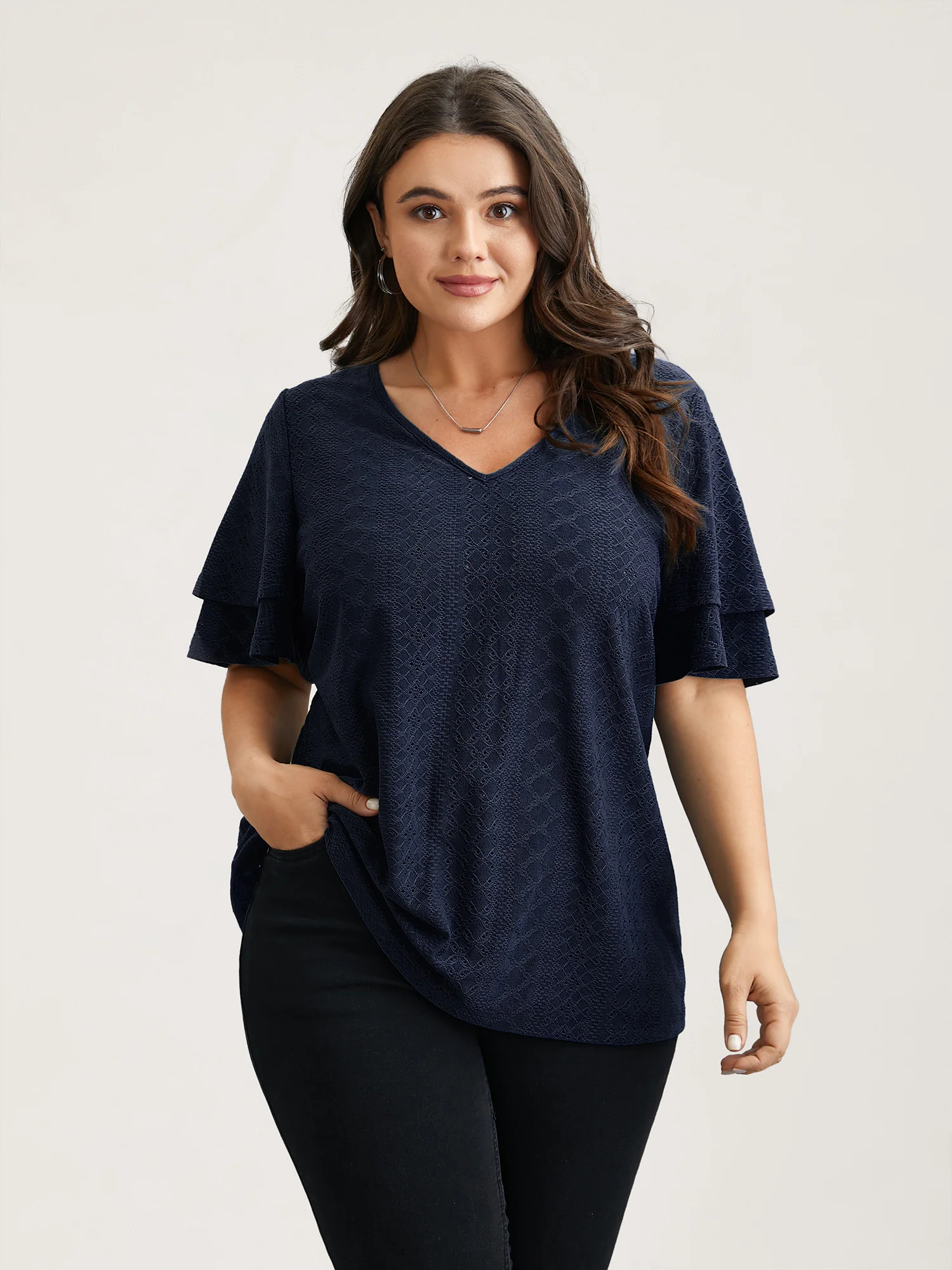 Jacquard Textured Lotus Leaf Sleeve Top - Image 9