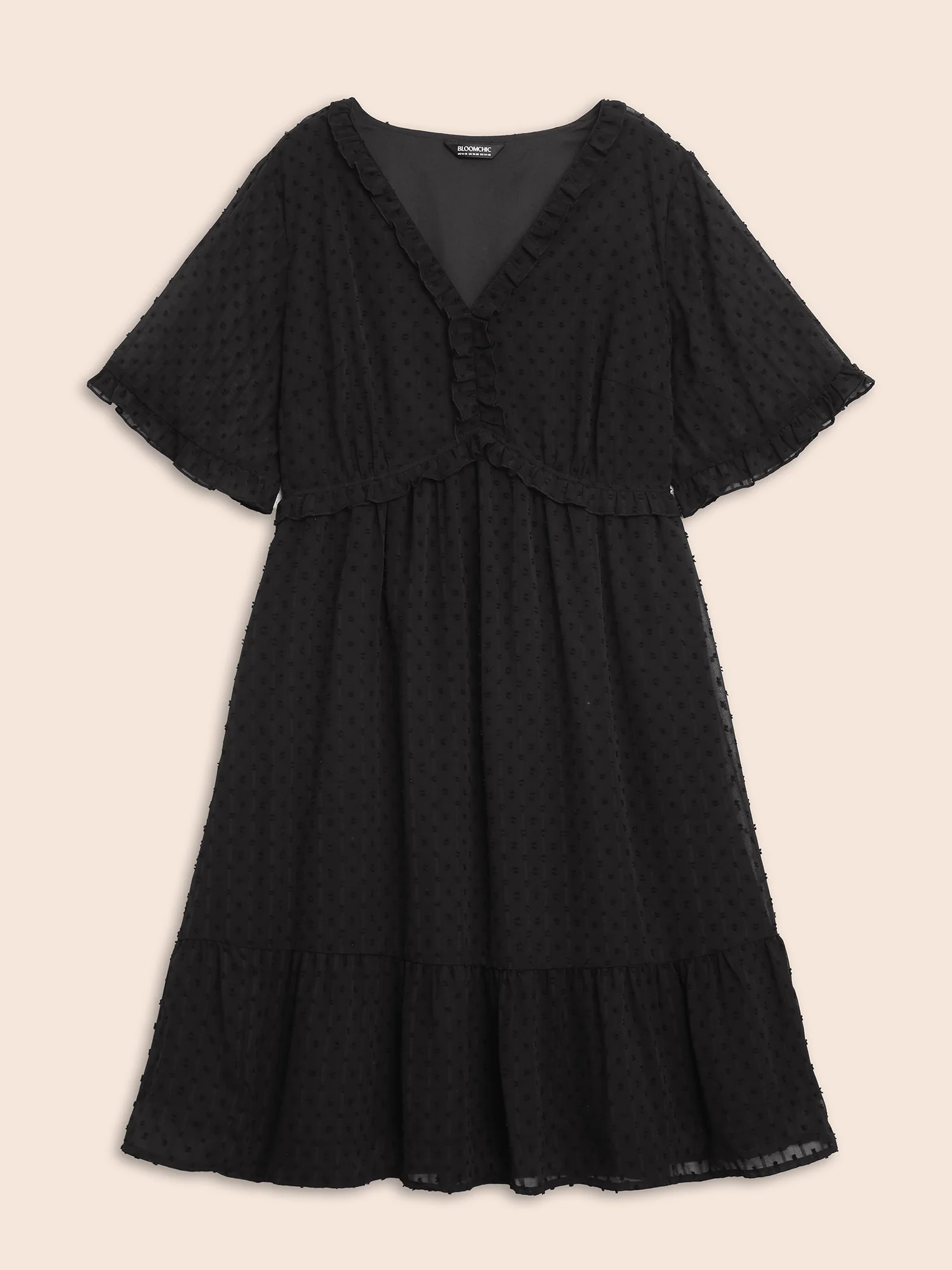 Jacquard V Neck Ruffle Sleeve Dress - Image 7