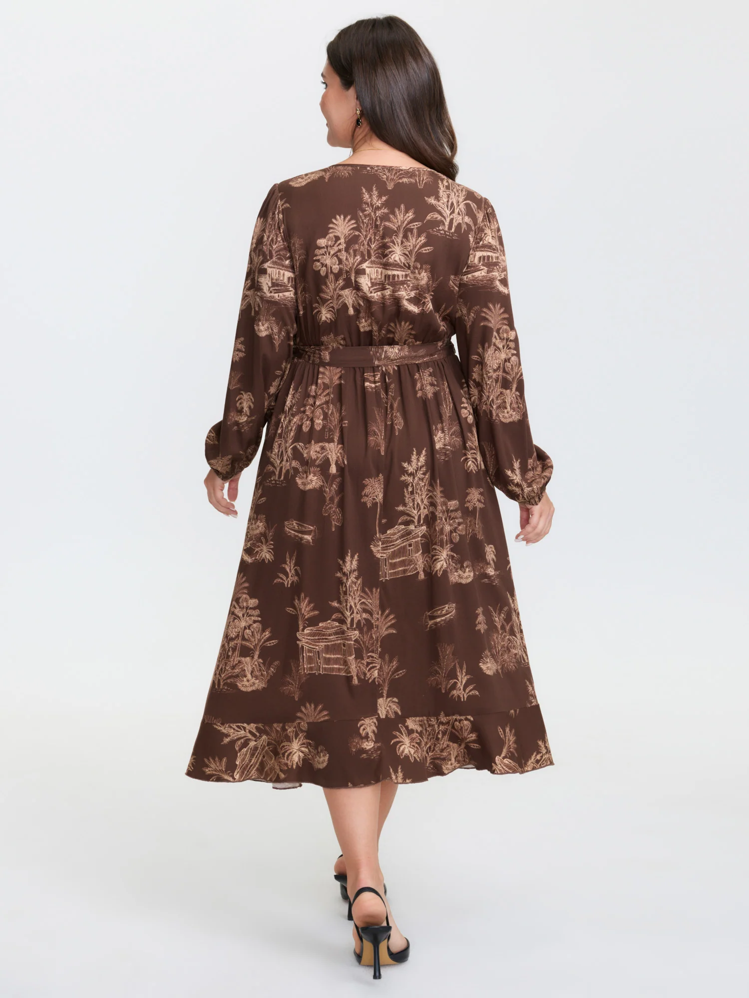 Jouy Pattern Stretch Twill Wrap Midi Dress - Image 4
