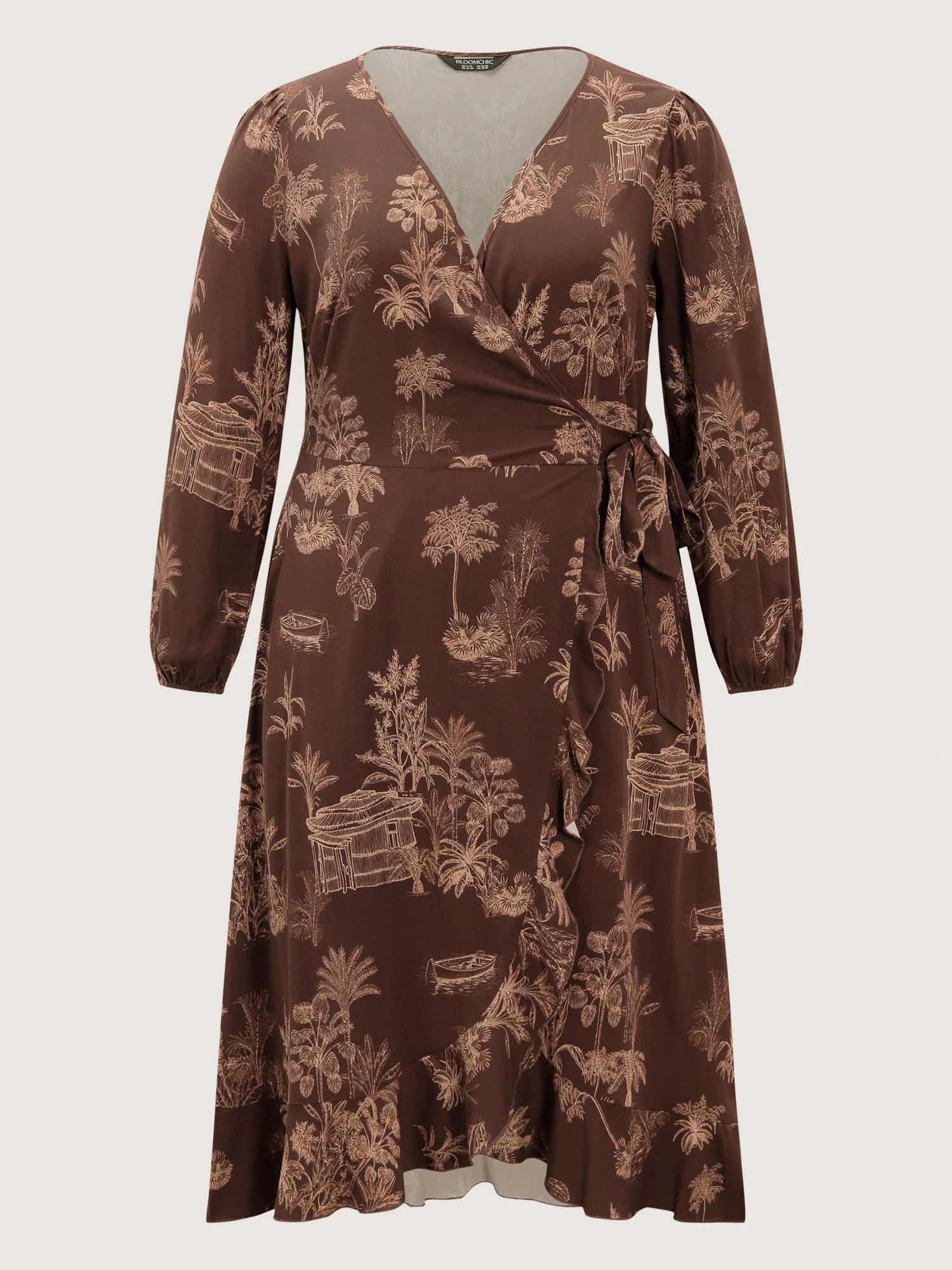 Jouy Pattern Stretch Twill Wrap Midi Dress - Image 7