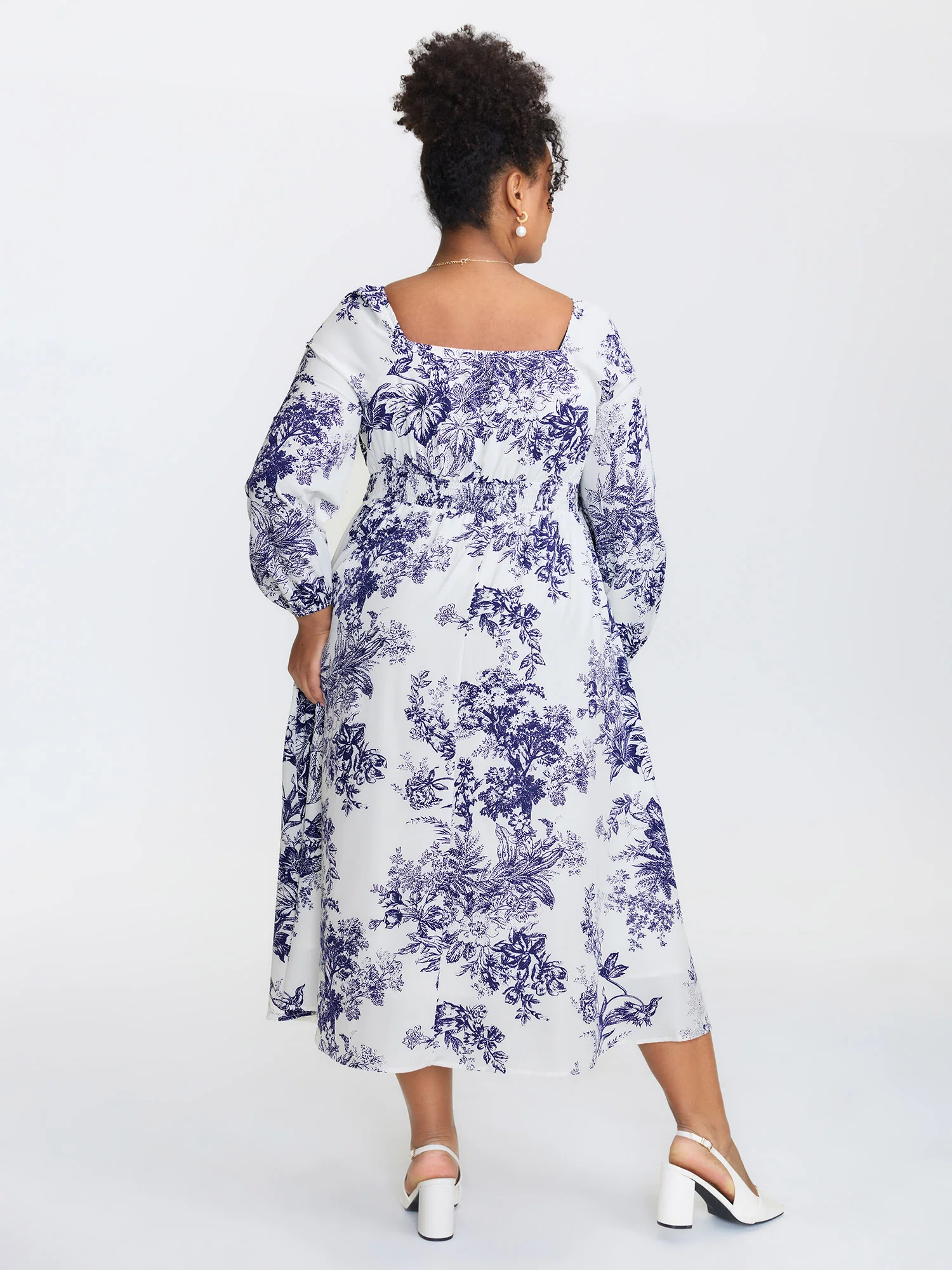Jouy Pattern Triangular Cinched-Waist Midi Dress - Image 5