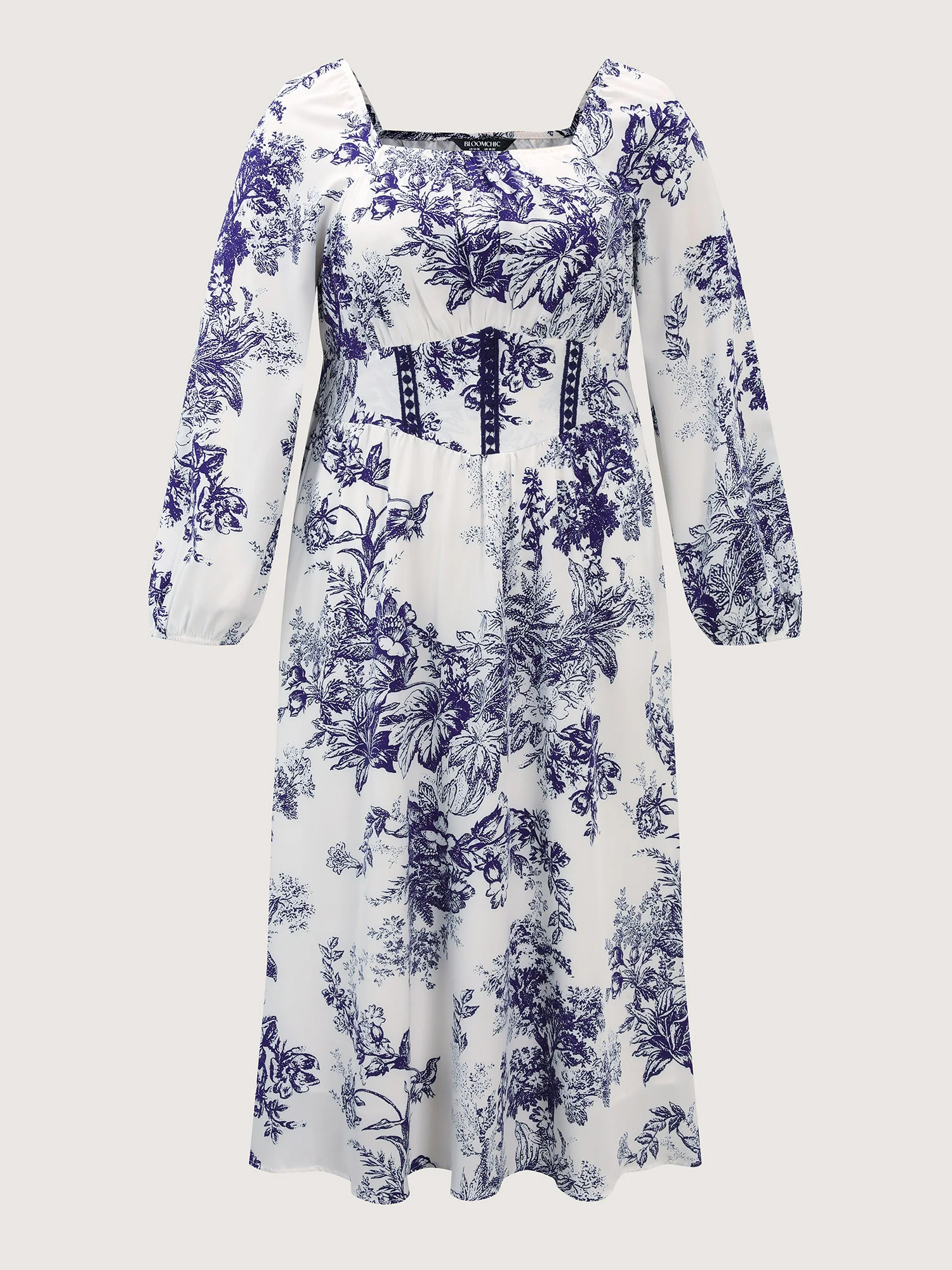 Jouy Pattern Triangular Cinched-Waist Midi Dress - Image 8