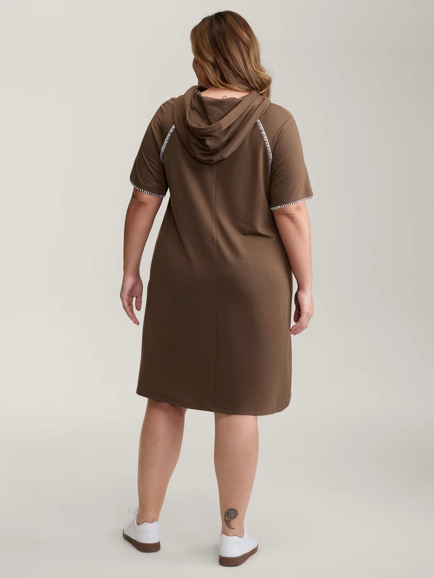 Kangaroo Pockets Contrast Edges Hoodie Knit Dress - Image 5