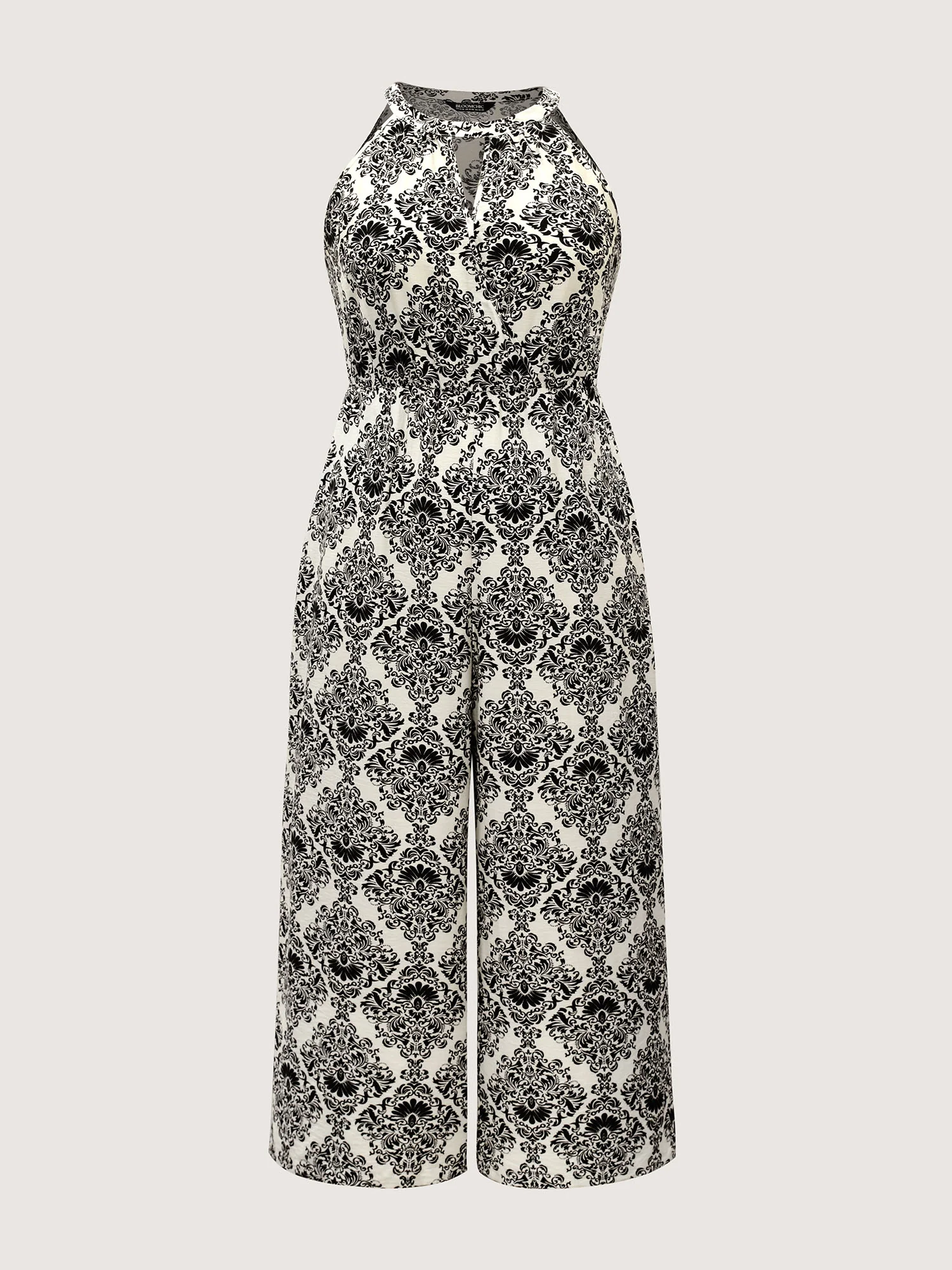 Keyhole Neck Damask Wide-Leg Jumpsuit - Image 8
