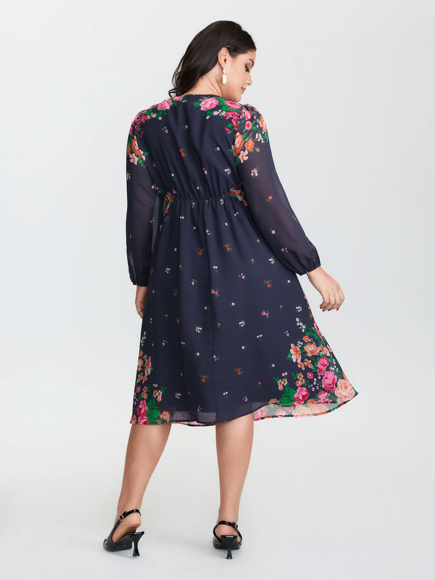 Keyhole Neckline Floral Print Midi Dress - Image 5