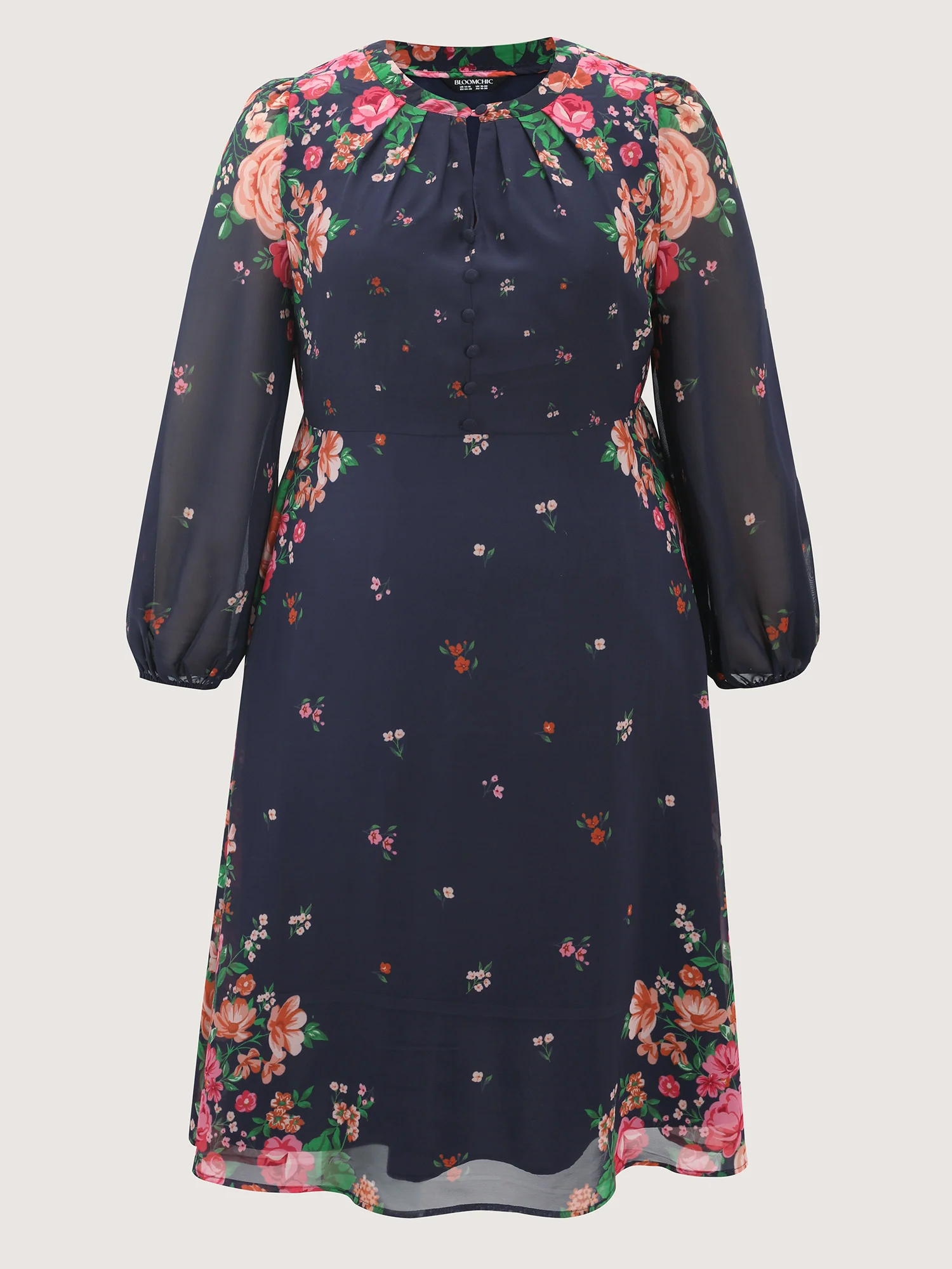 Keyhole Neckline Floral Print Midi Dress - Image 8