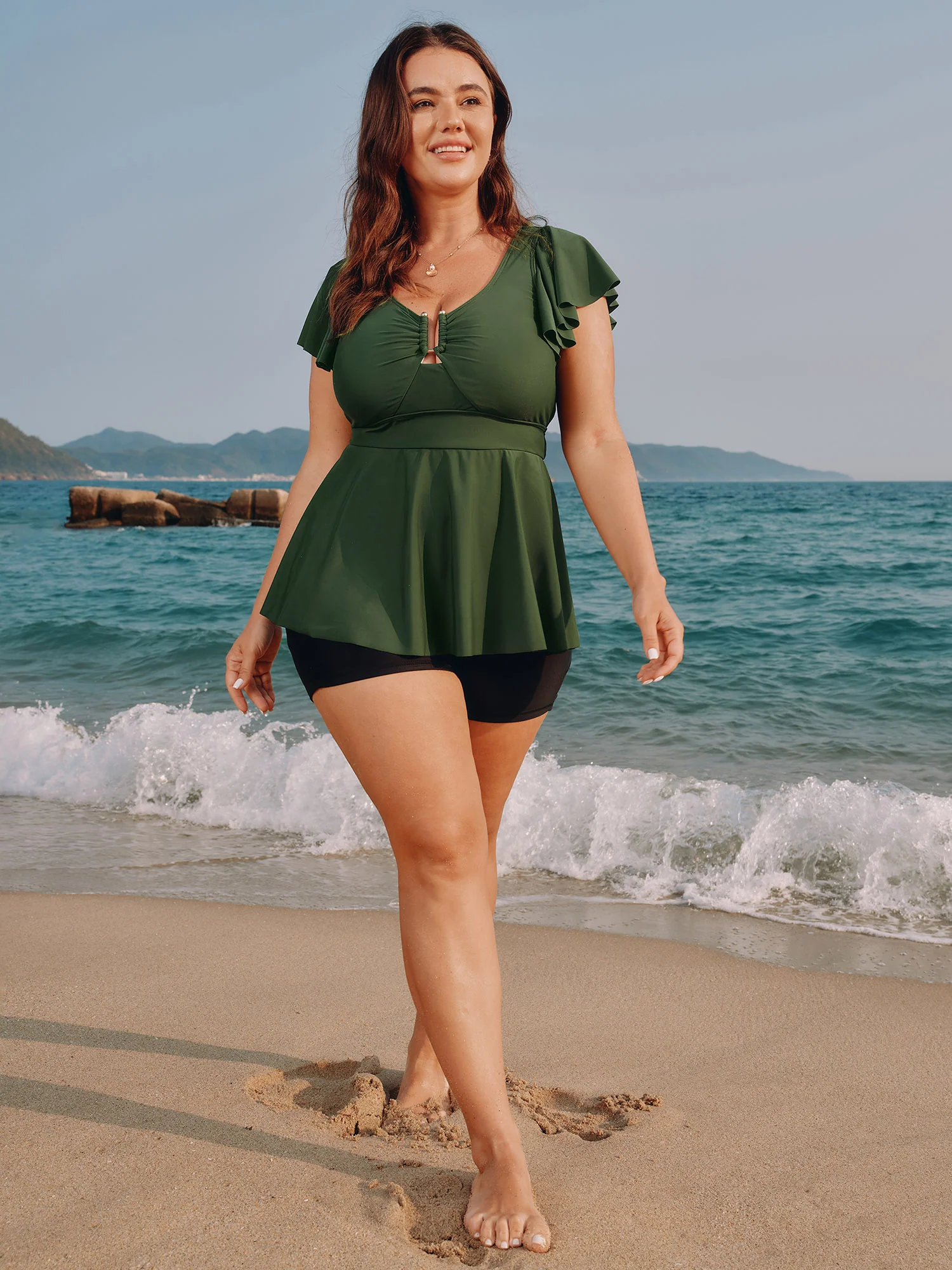 Keyhole Ruched Bodice Fit And Flare Swim Top - Image 3