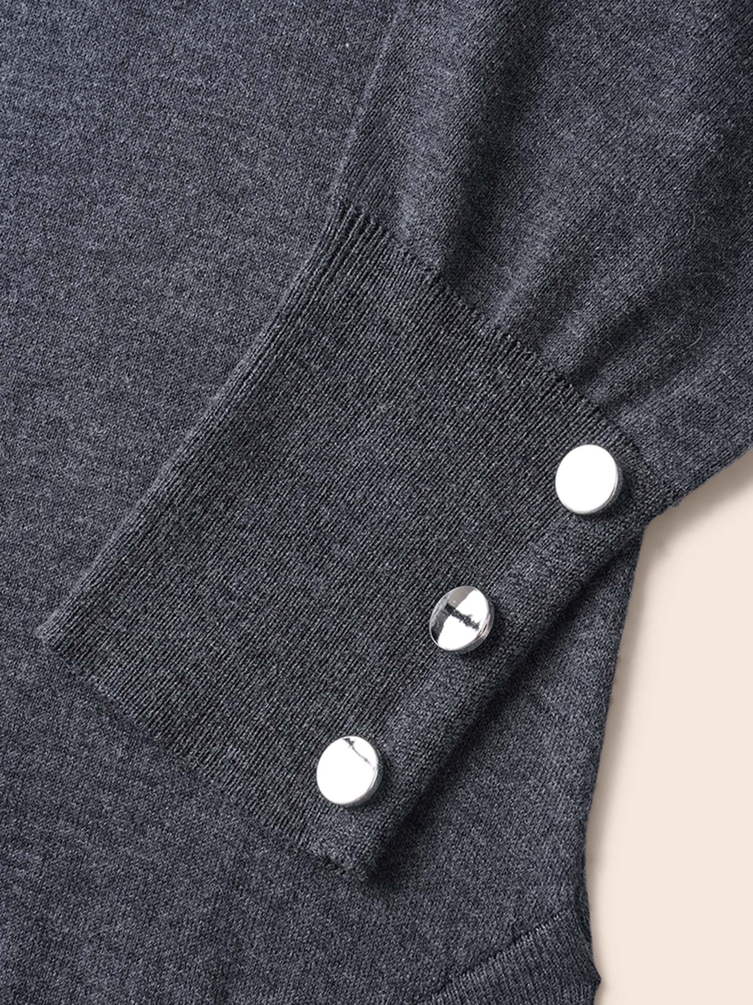 Kimono Collar Button Detail Asymmetrical Hem Cardigan - Image 7