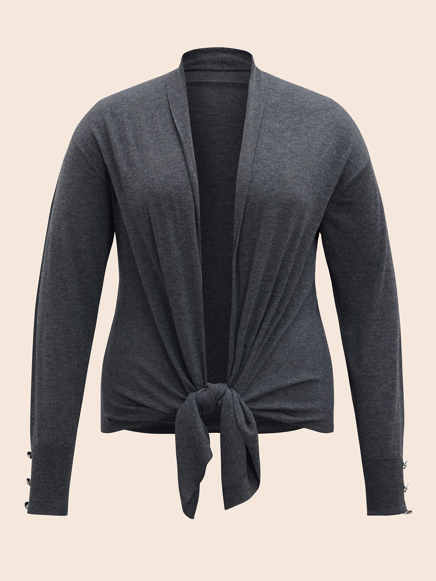 Kimono Collar Button Detail Asymmetrical Hem Cardigan - Image 8