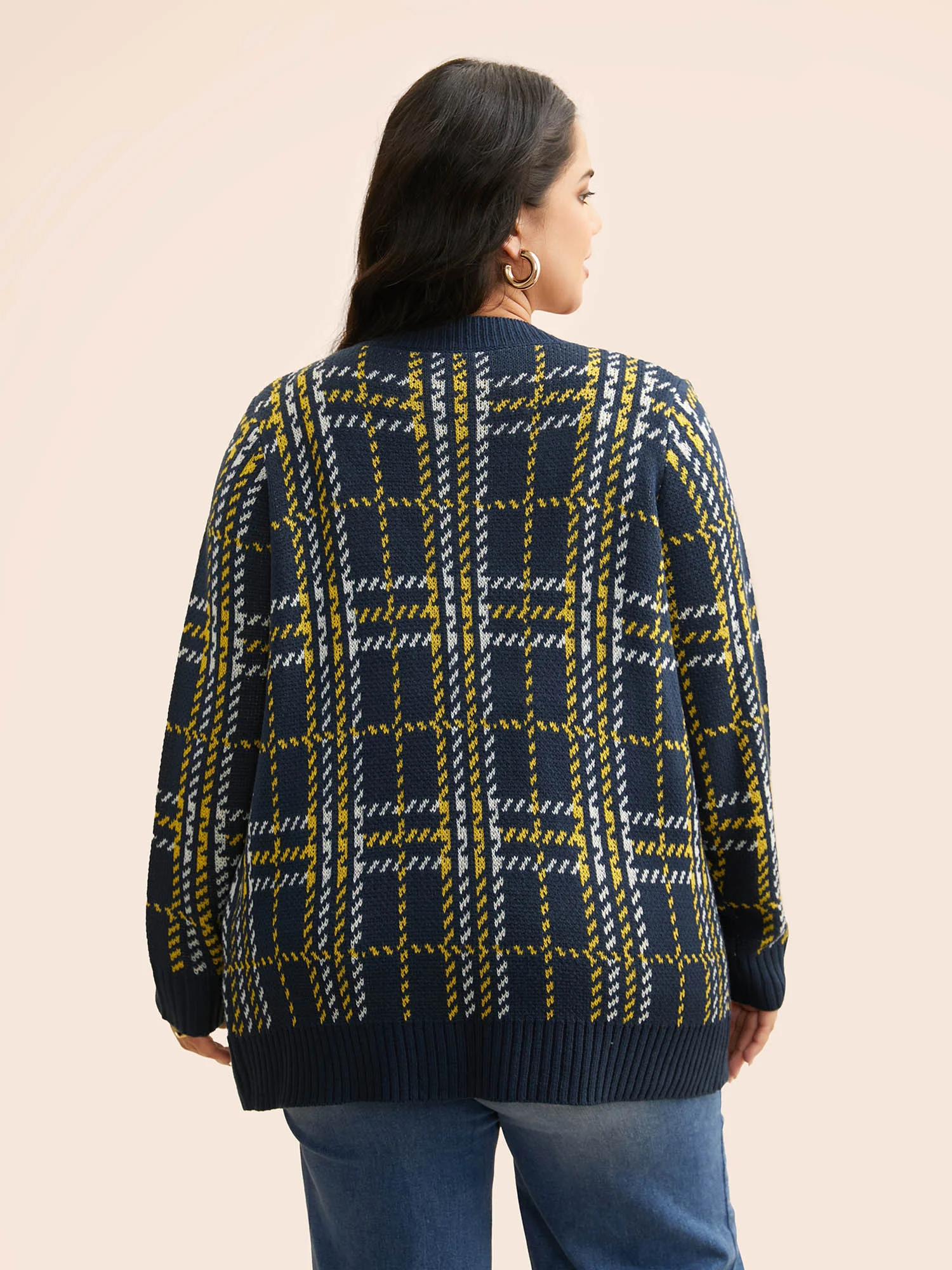 Kimono Collar Plaid Pocket Cardigan - Image 4