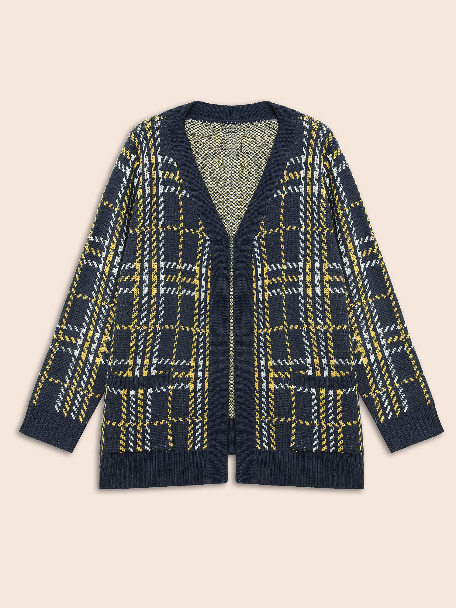 Kimono Collar Plaid Pocket Cardigan - Image 7