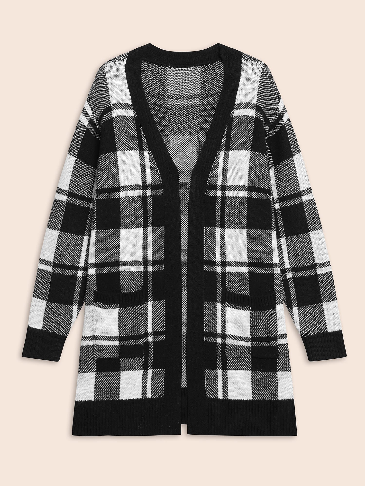 Kimono Collar Plaid Slit Hem Cardigan - Image 9