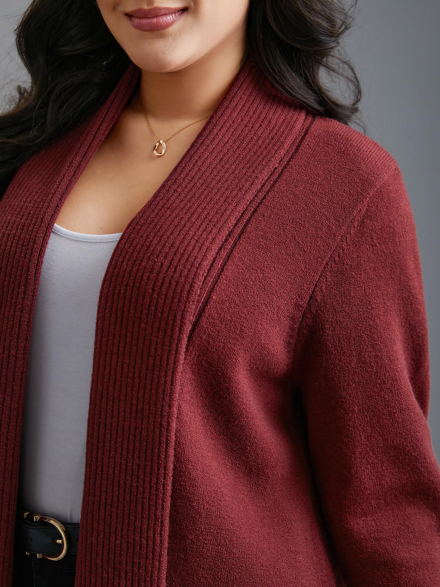 Kimono Collar Texture Knit Ruffle Hem Cardigan - Image 5
